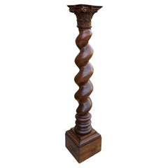 Antique Walnut Pedestal Plant Stand Bronze Display Table Barley Twist