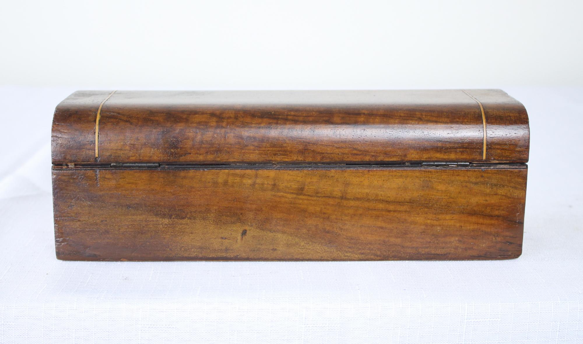 19th Century Antique Walnut Pencil Box with Satinwood String Inlay