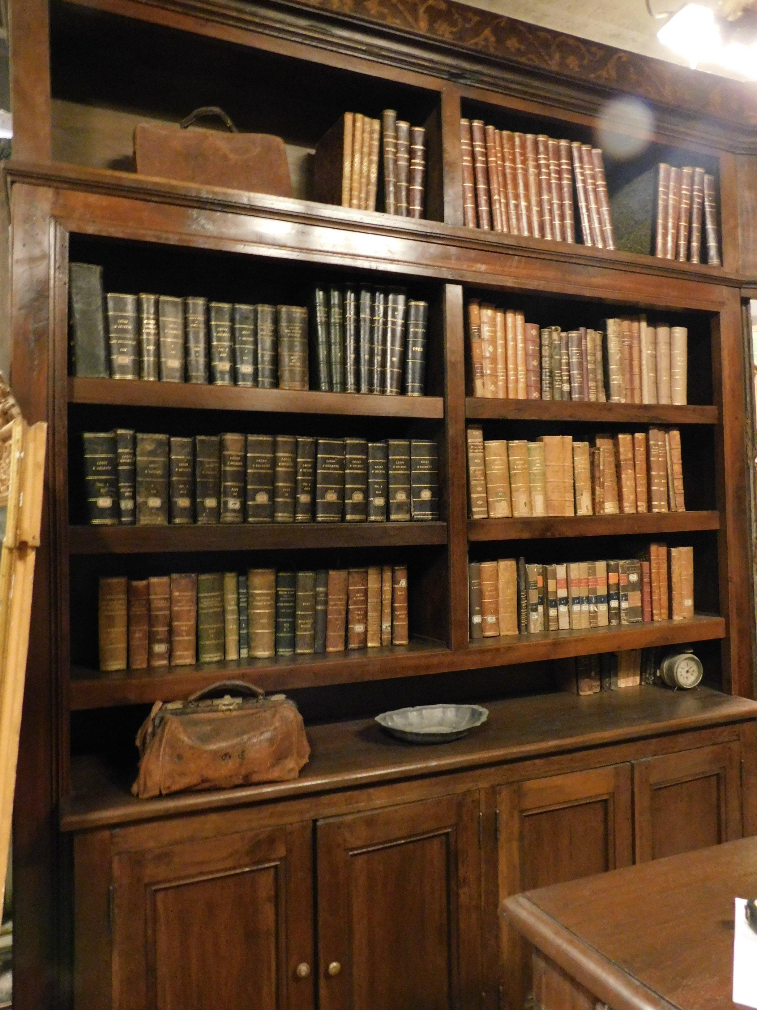 Hand-Carved Antique Walnut Pharmacy Cabinet with Counter and Clock, Dated 1844, Italy