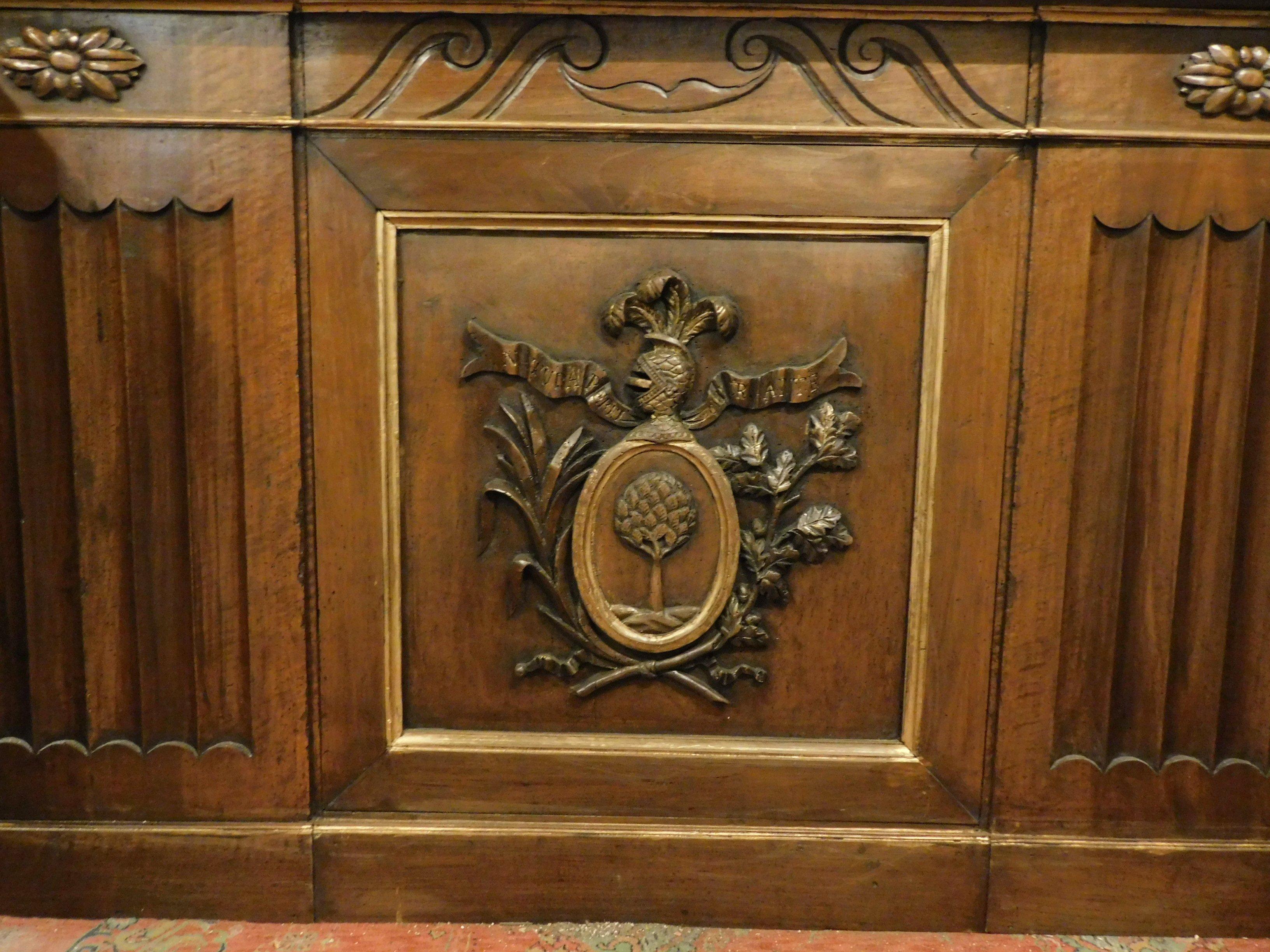 Mid-19th Century Antique Walnut Pharmacy Cabinet with Counter and Clock, Dated 1844, Italy