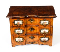 Antique Walnut Porcelain Mounted Miniature Commode Jewellery Box, 19th Century