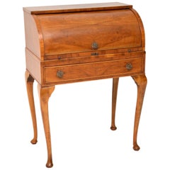 Antique Walnut Queen Anne Style Cylinder Top Writing Bureau