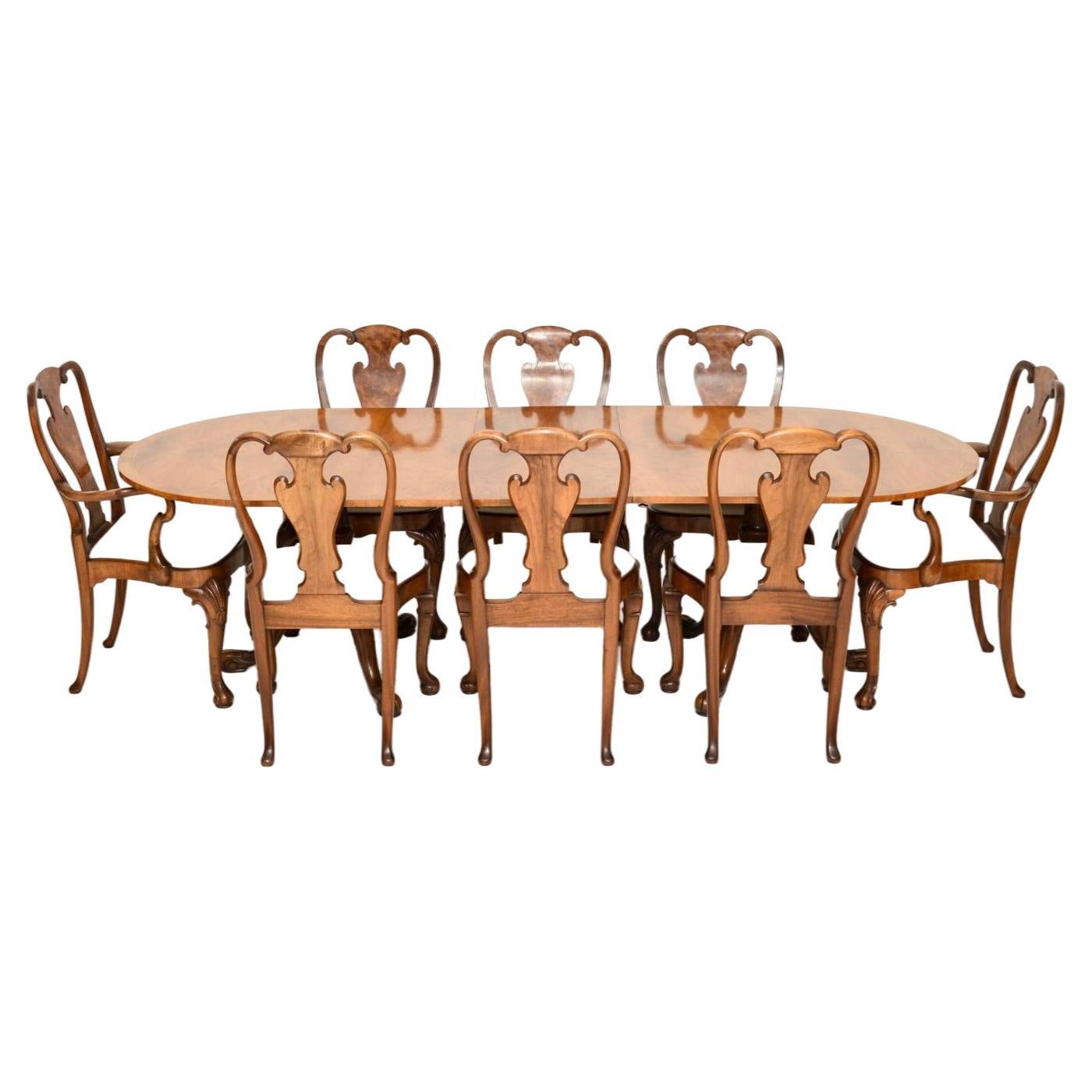 Antique Walnut Queen Anne Style Dining Table and Eight Chairs