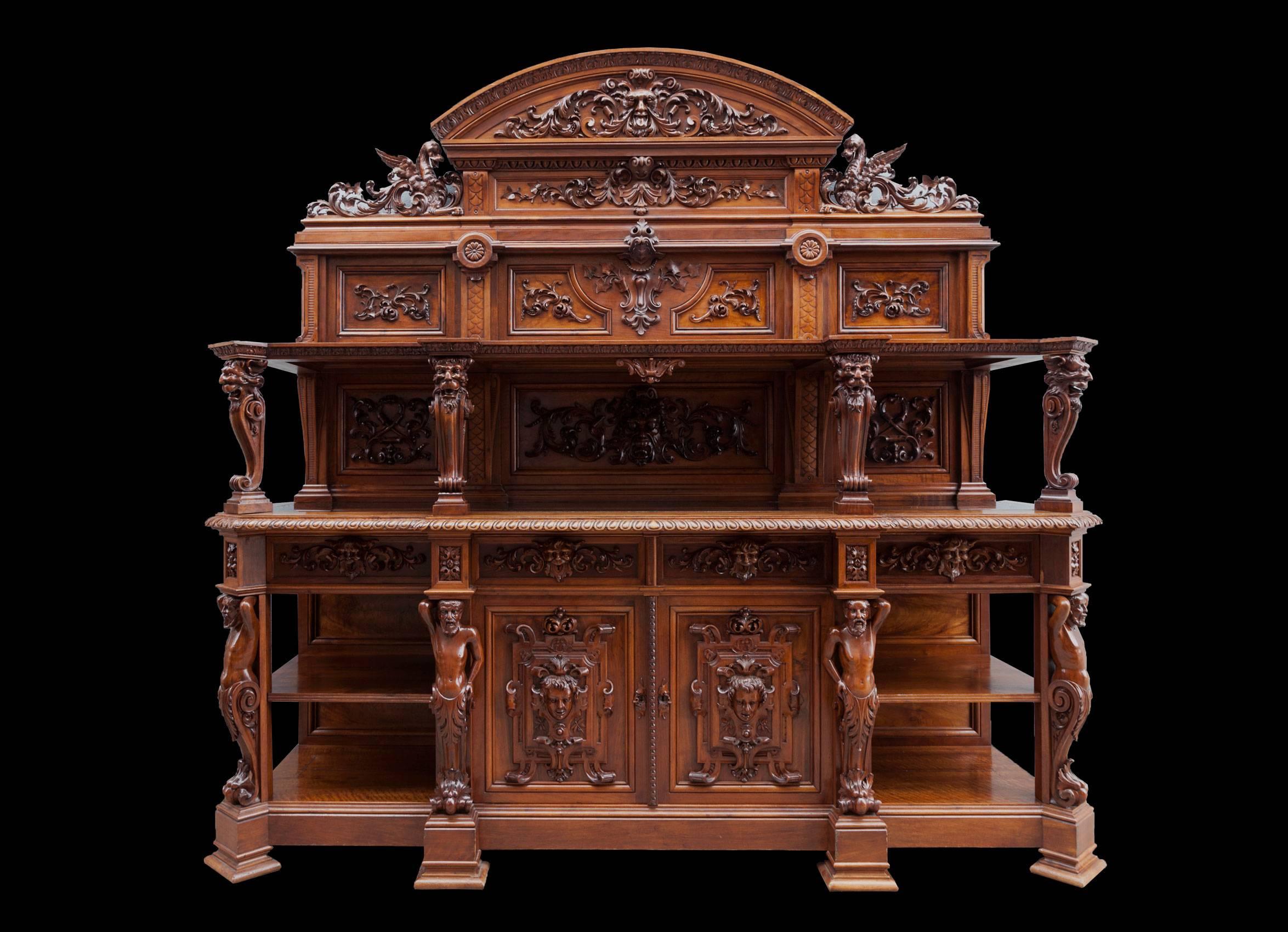 Carved Antique Walnut Renaissance Suite For Sale
