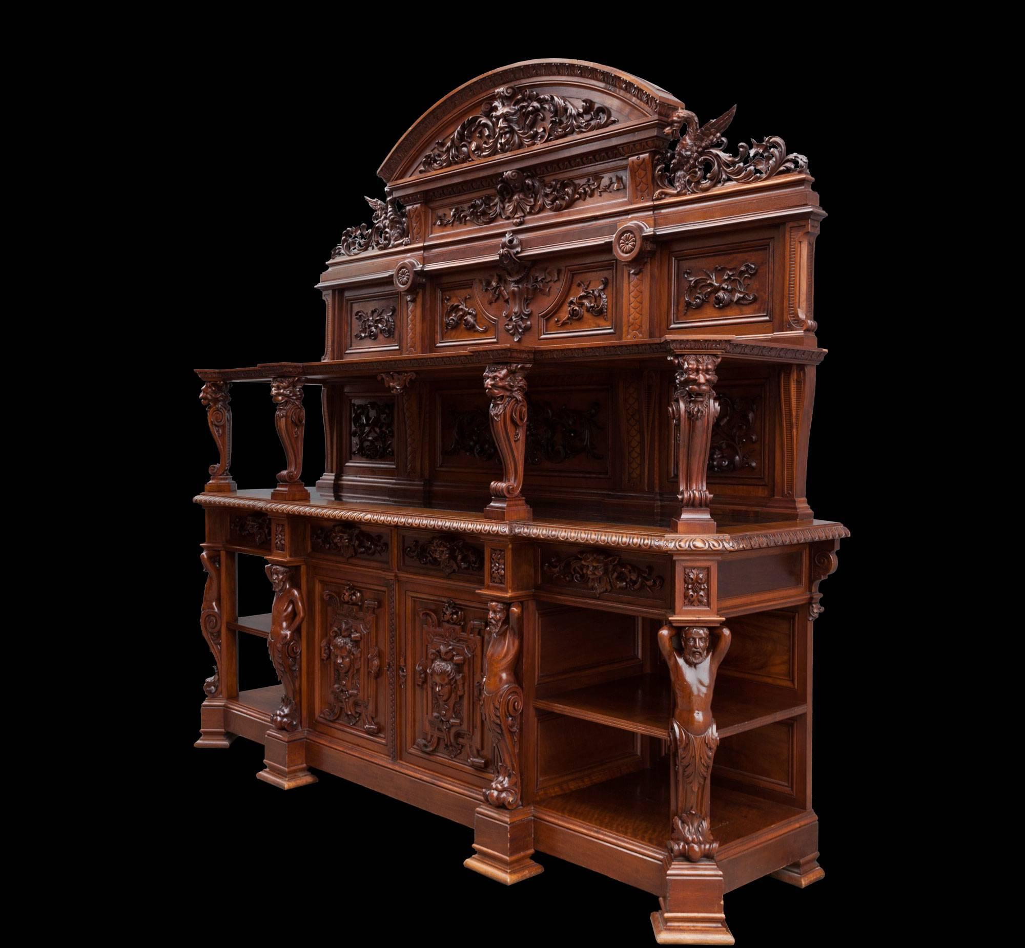 Carved Antique Walnut Renaissance Suite For Sale