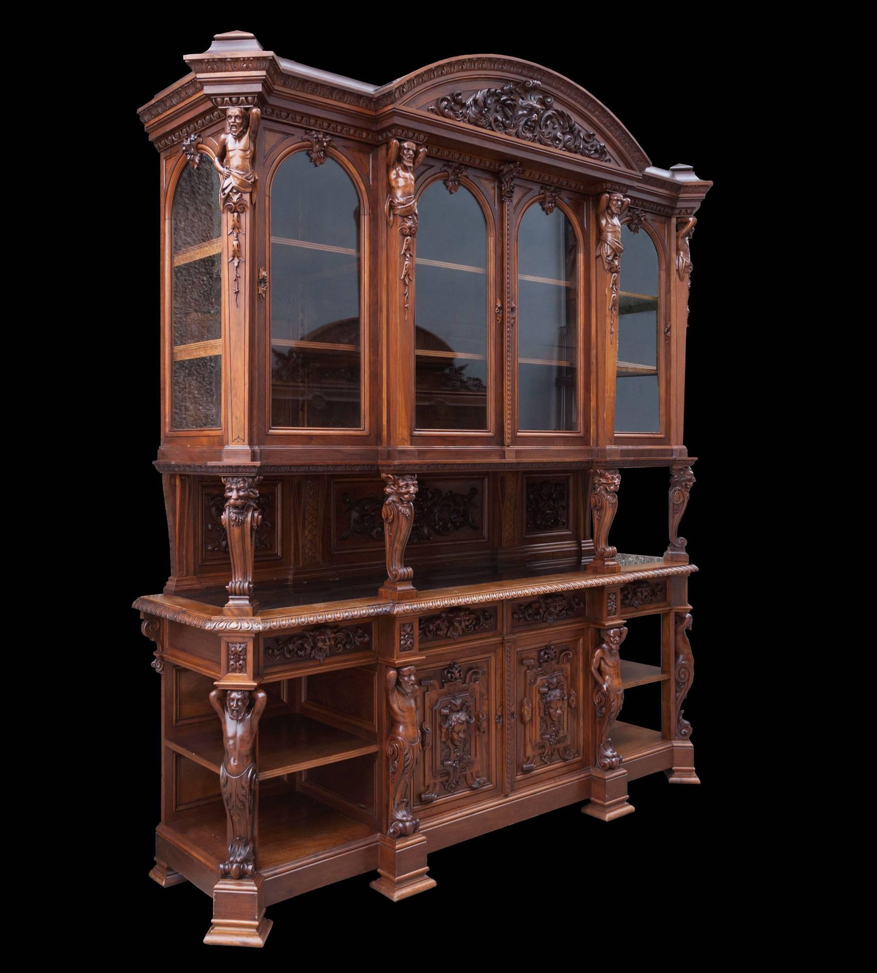 Belgian Black Marble Antique Walnut Renaissance Suite
