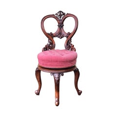Antique Walnut Revolving Antique Music Chair, Harpist/Chello Chair Seat