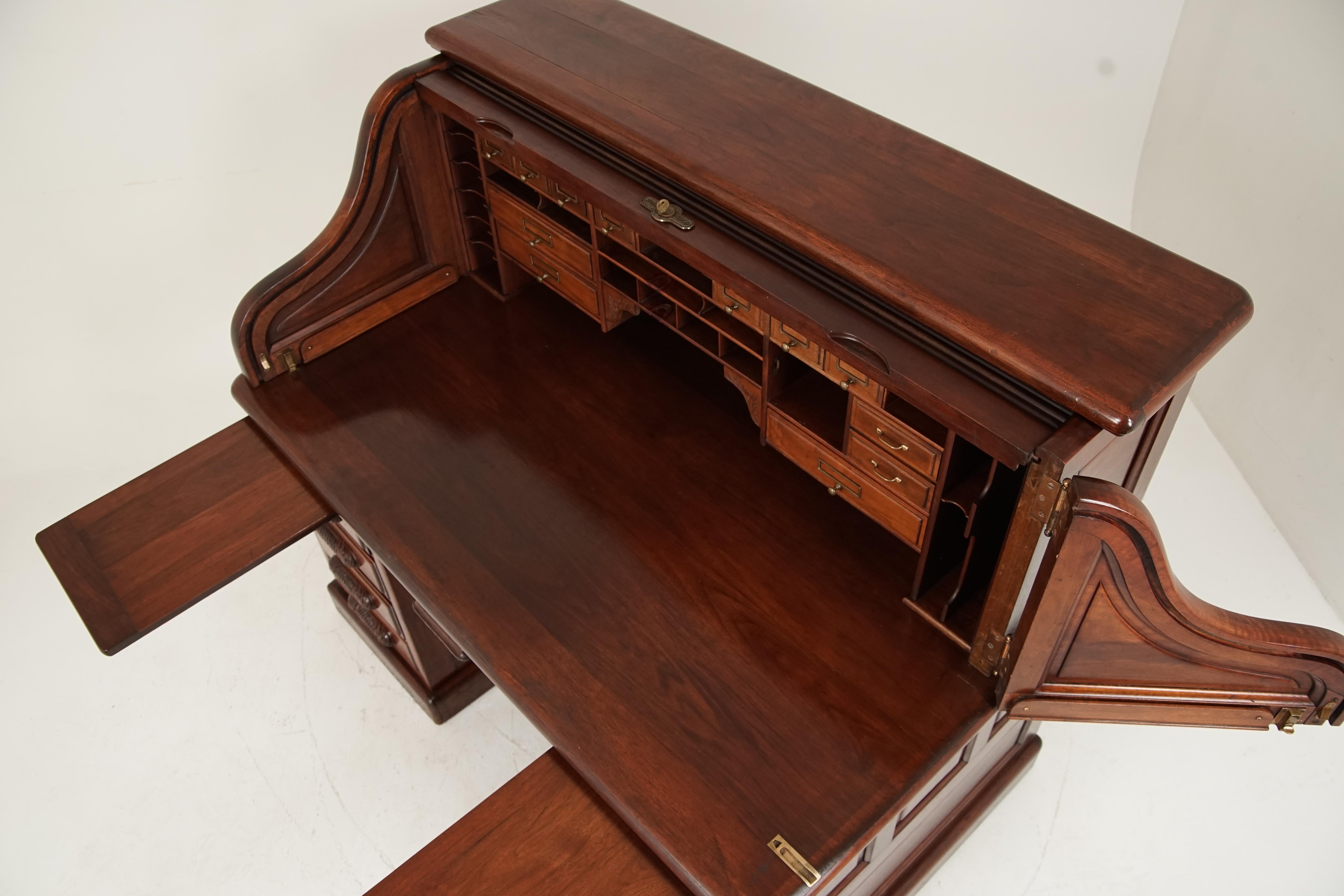 Antique Walnut Roll Top Desk by Derby Boston, America 1880 3