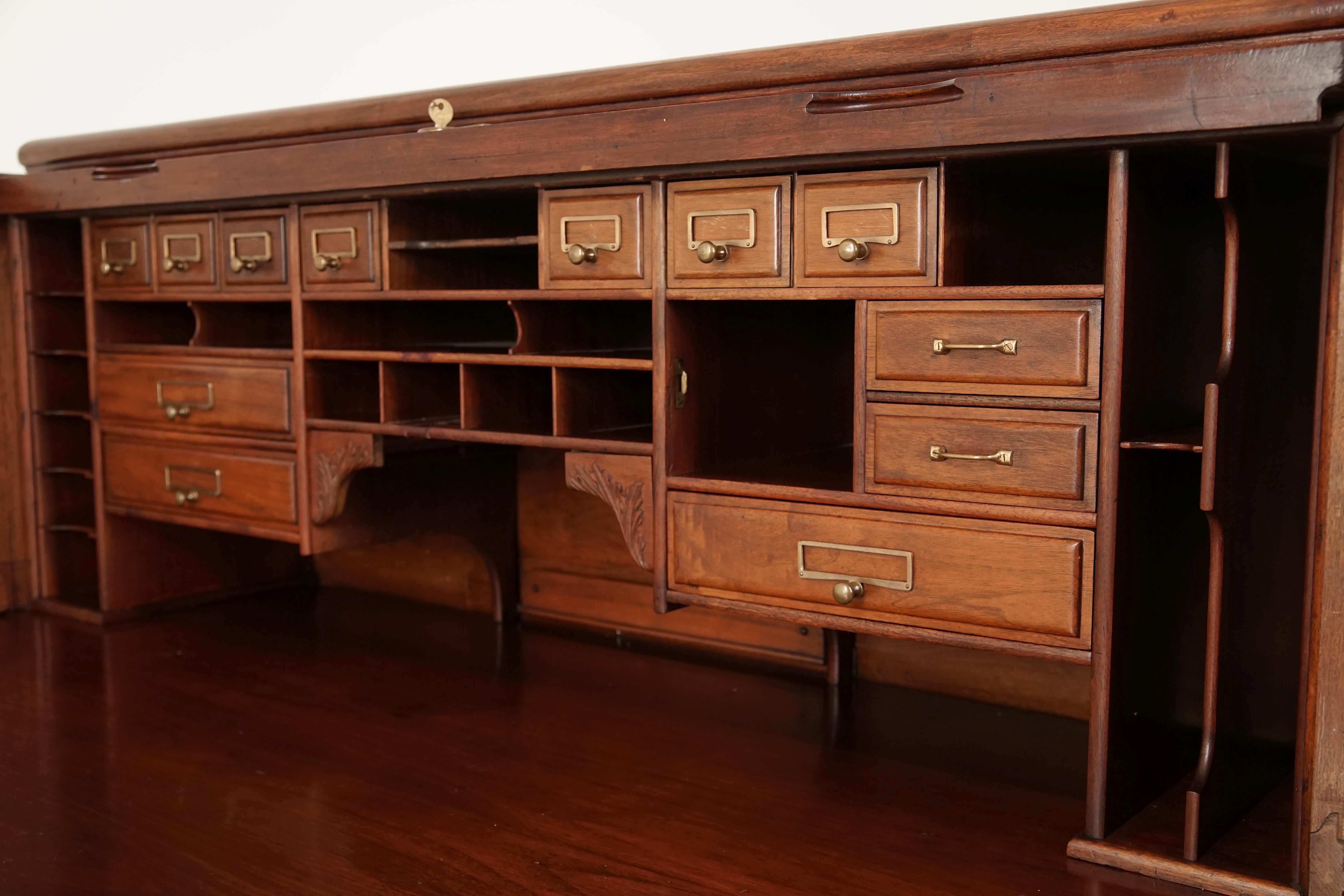 Antique Walnut Roll Top Desk by Derby Boston, America 1880 4