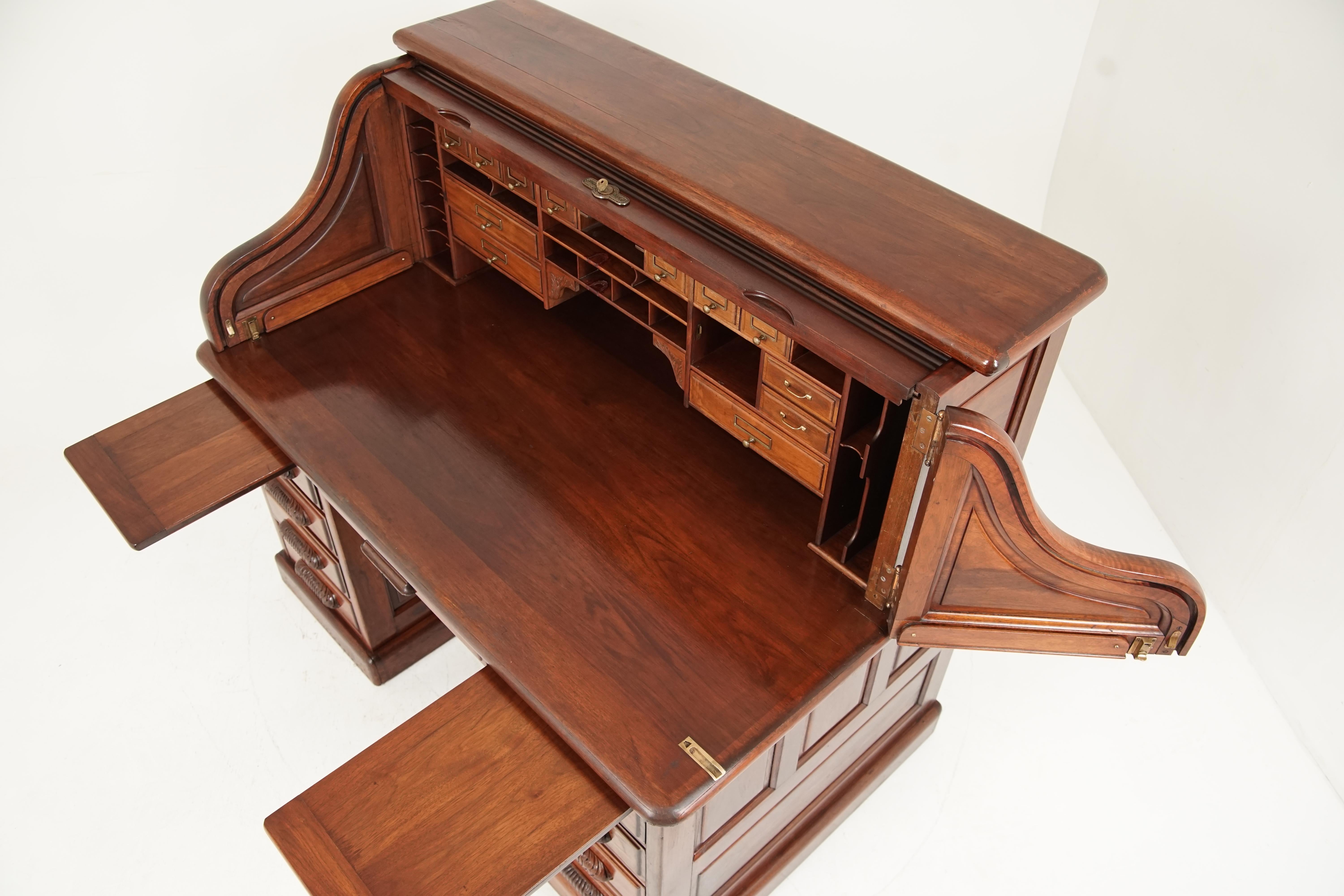 Antique Walnut Roll Top Desk by Derby Boston, America 1880 5
