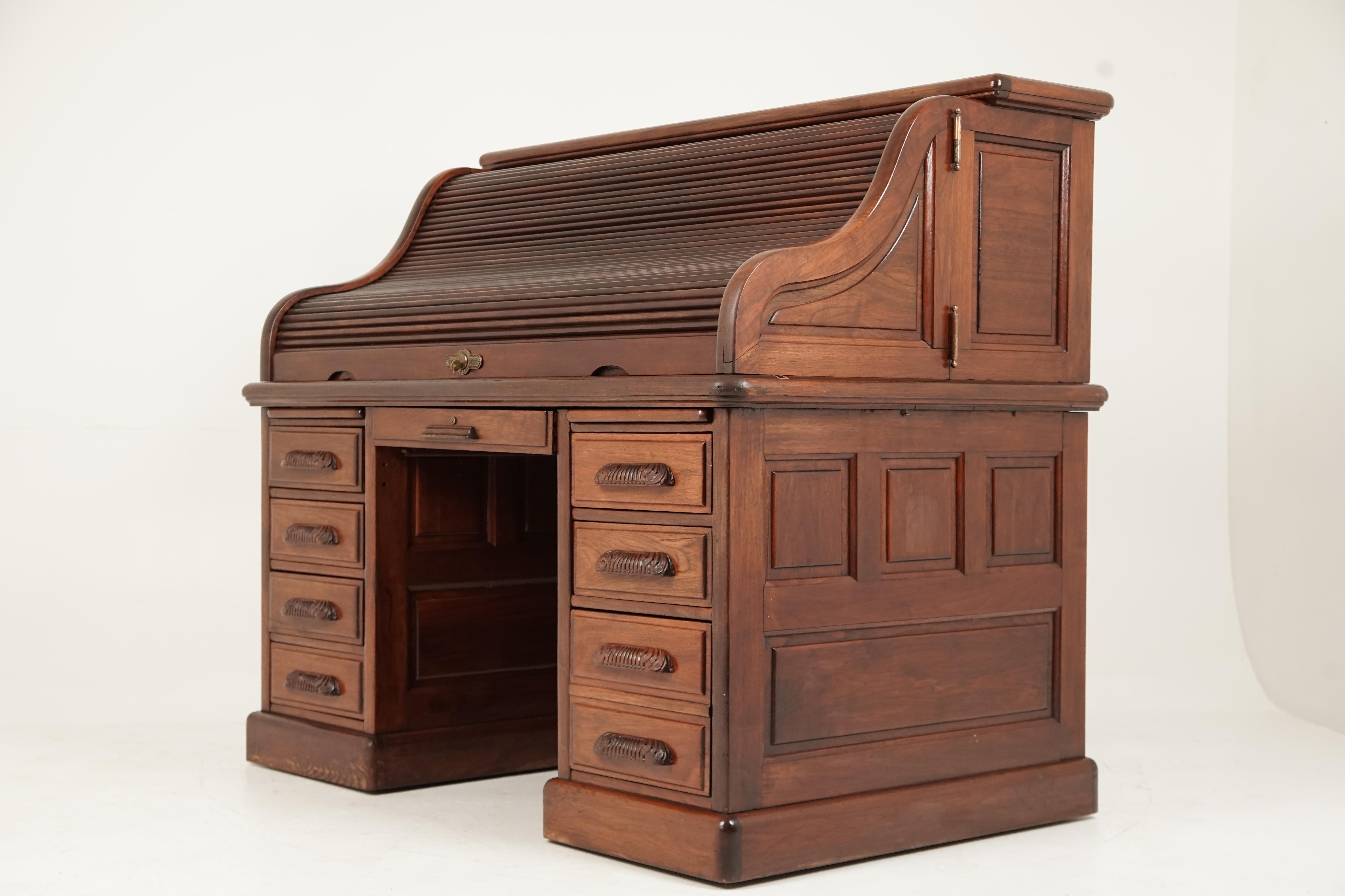 Antique Walnut Roll Top Desk by Derby Boston, America 1880 6