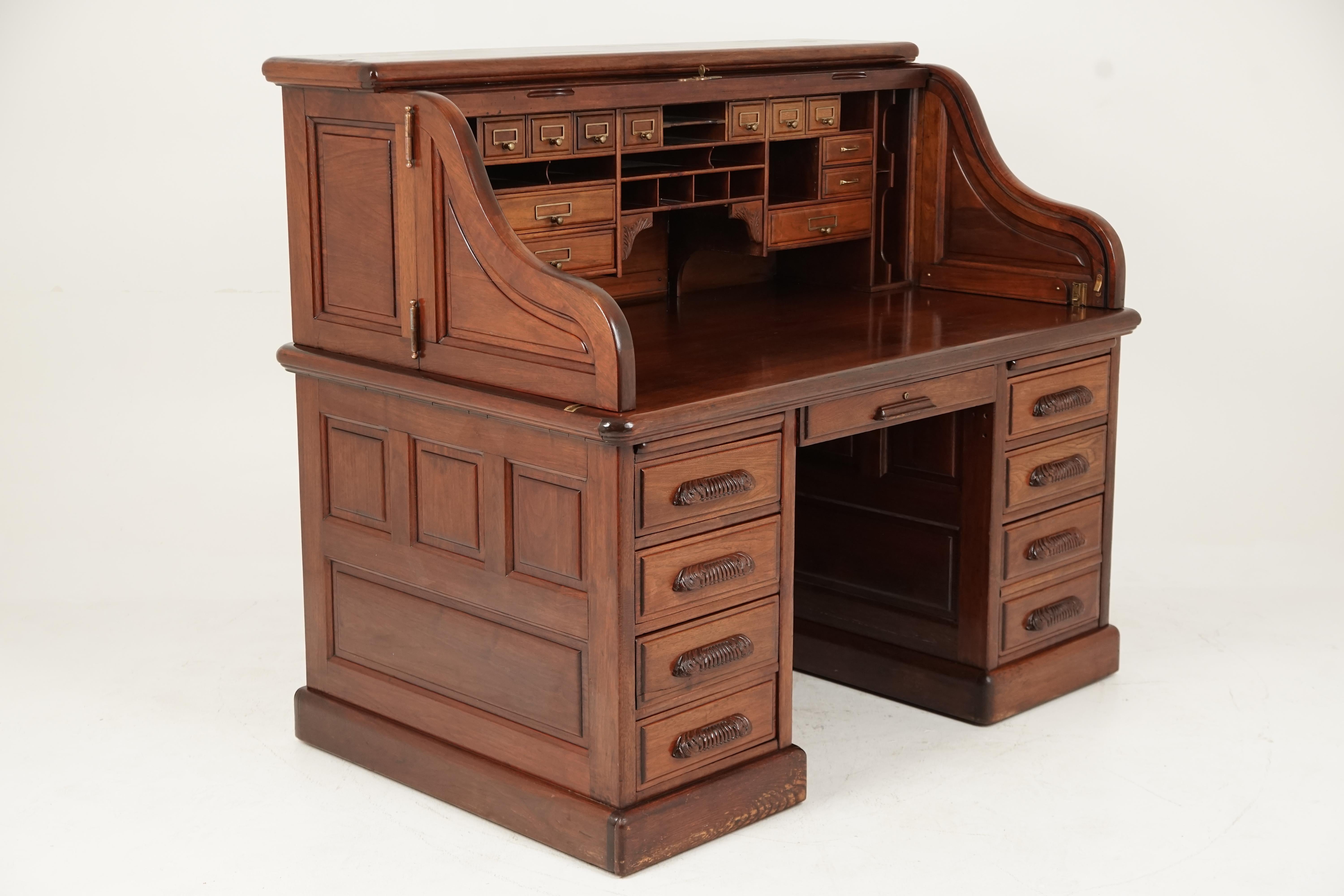 Antique Walnut Roll Top Desk by Derby Boston, America 1880 In Good Condition In Vancouver, BC