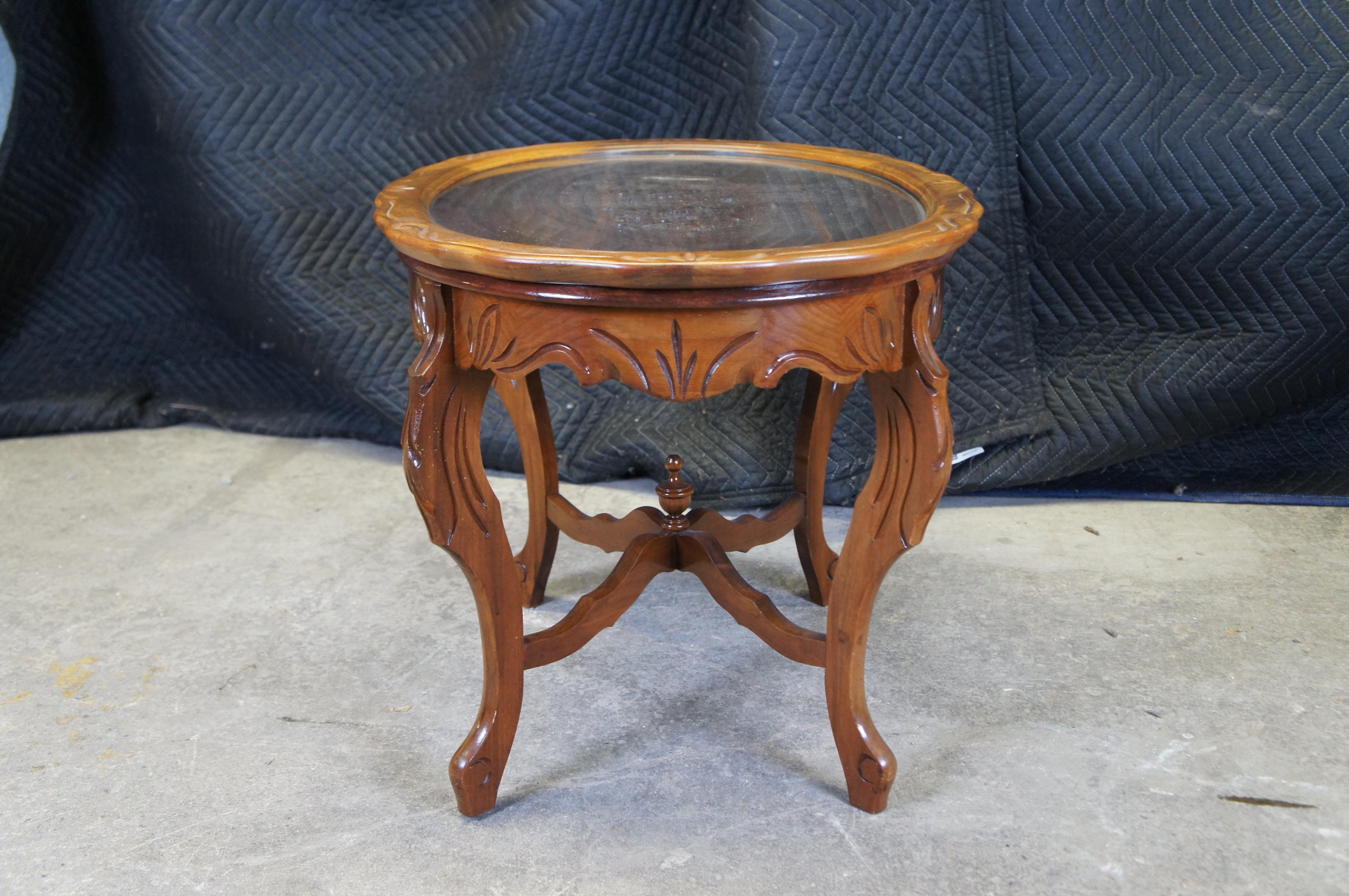 Antique Walnut Scalloped Floral Oval Coffee Cocktail Tray Serving Table 29