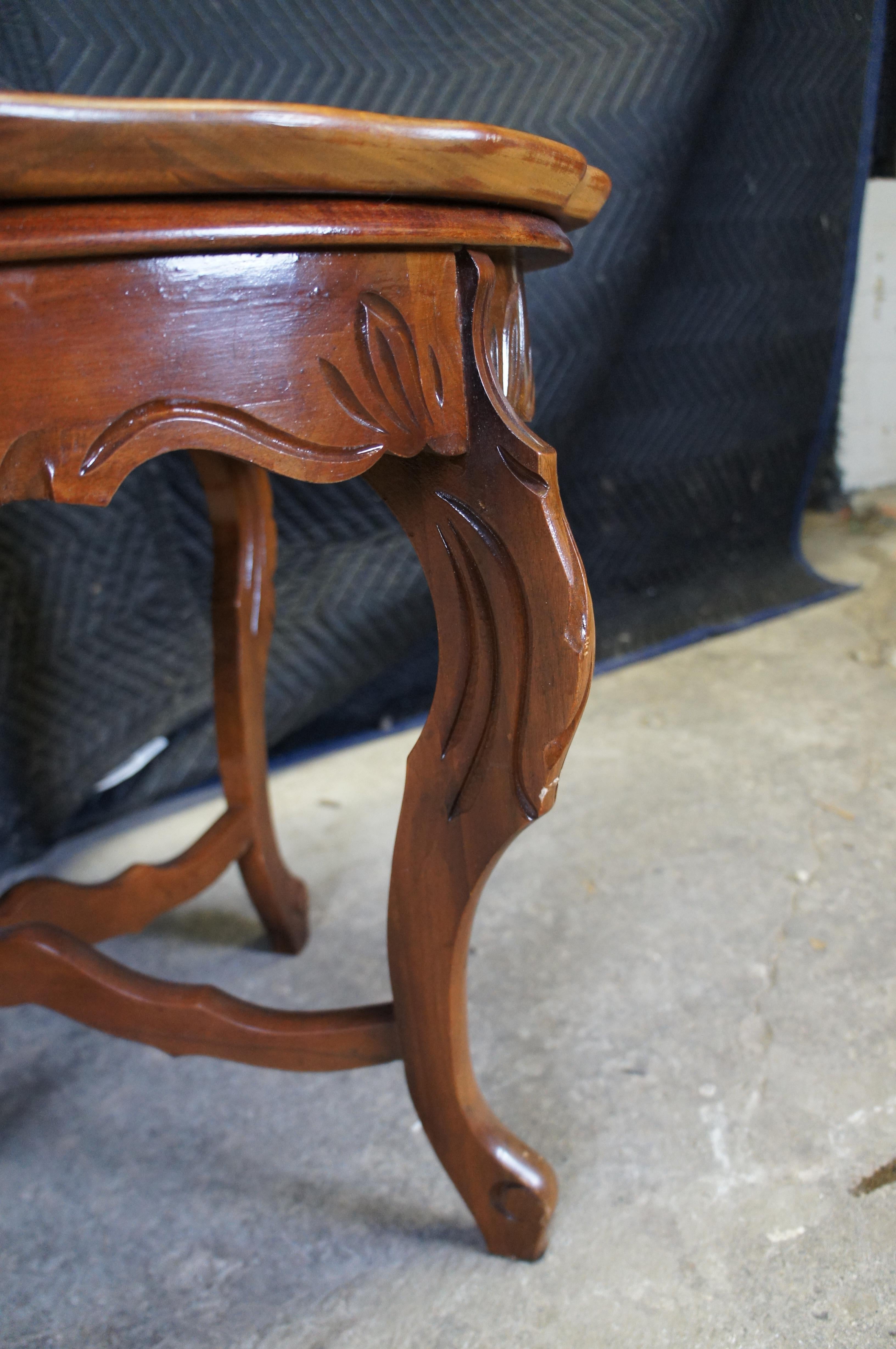 Antique Walnut Scalloped Floral Oval Coffee Cocktail Tray Serving Table 29