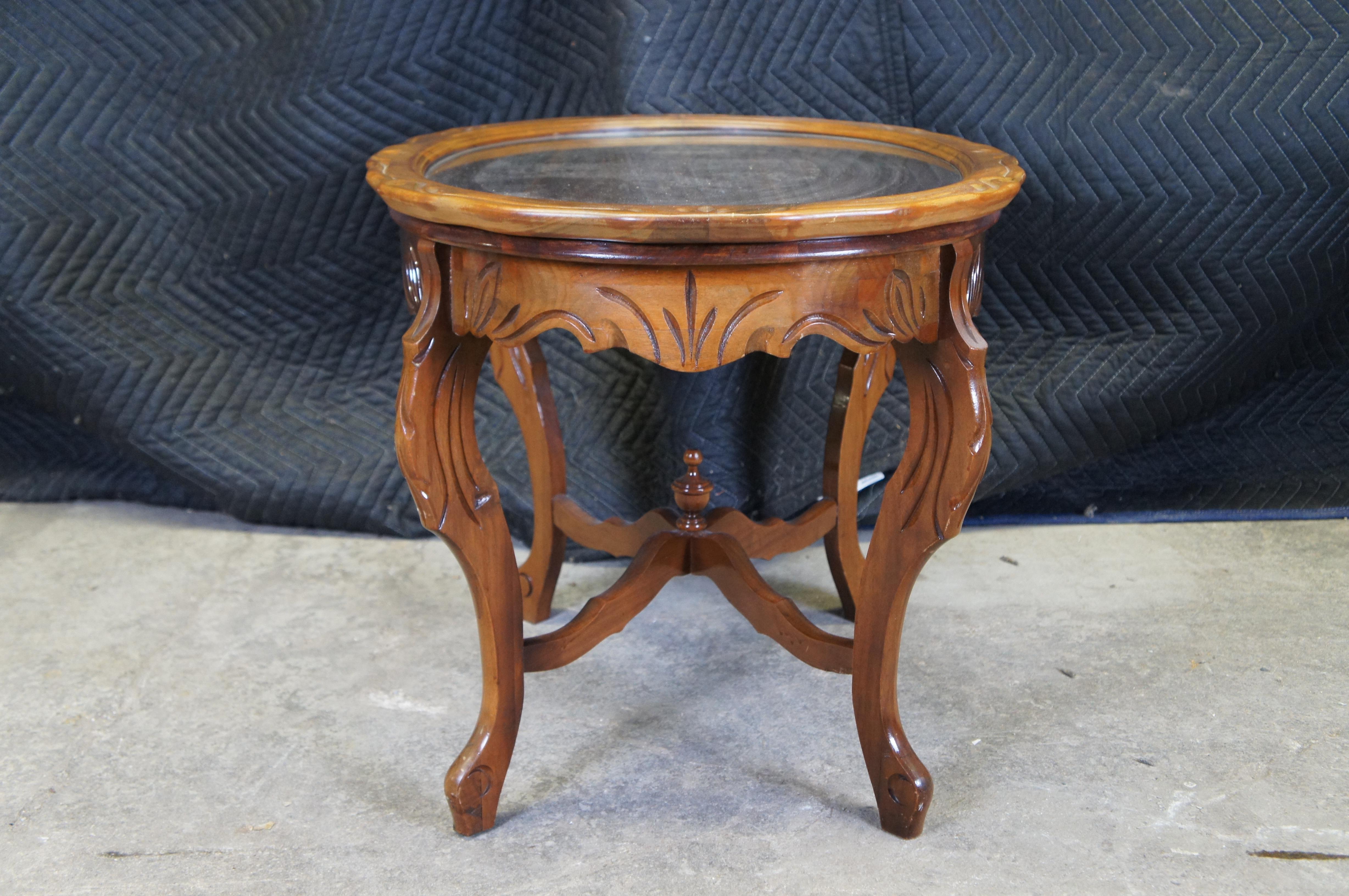 Antique Walnut Scalloped Floral Oval Coffee Cocktail Tray Serving Table 29