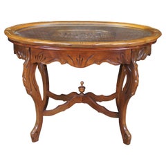 Antique Walnut Scalloped Floral Oval Coffee Cocktail Tray Serving Table 29"