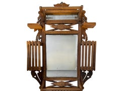 Antique Walnut Shaving Mirror with Walnut Slat Wood Design