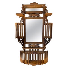 Antique Walnut Shaving Mirror with Walnut Slat Wood Design