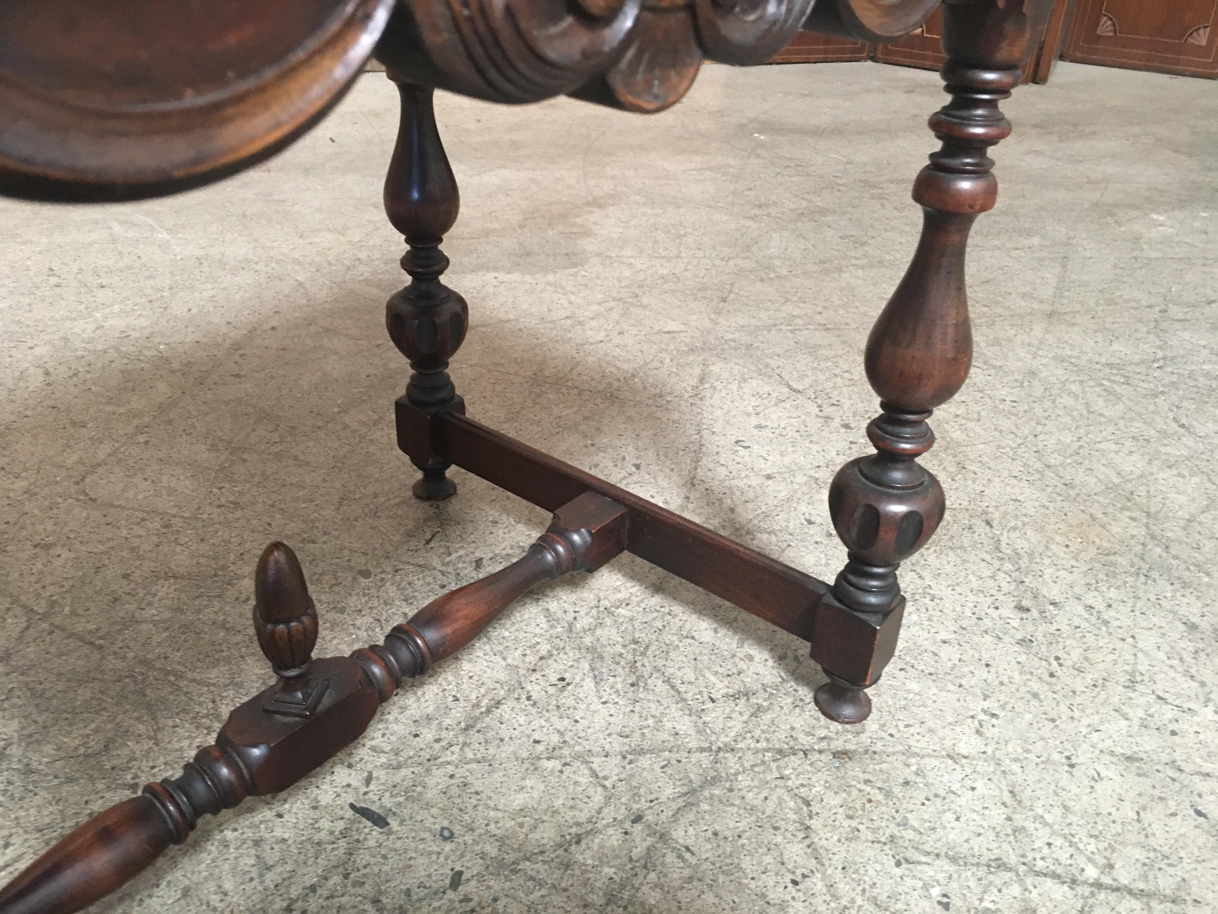 Antique Walnut Side Table with Rouge Marble-Top 6