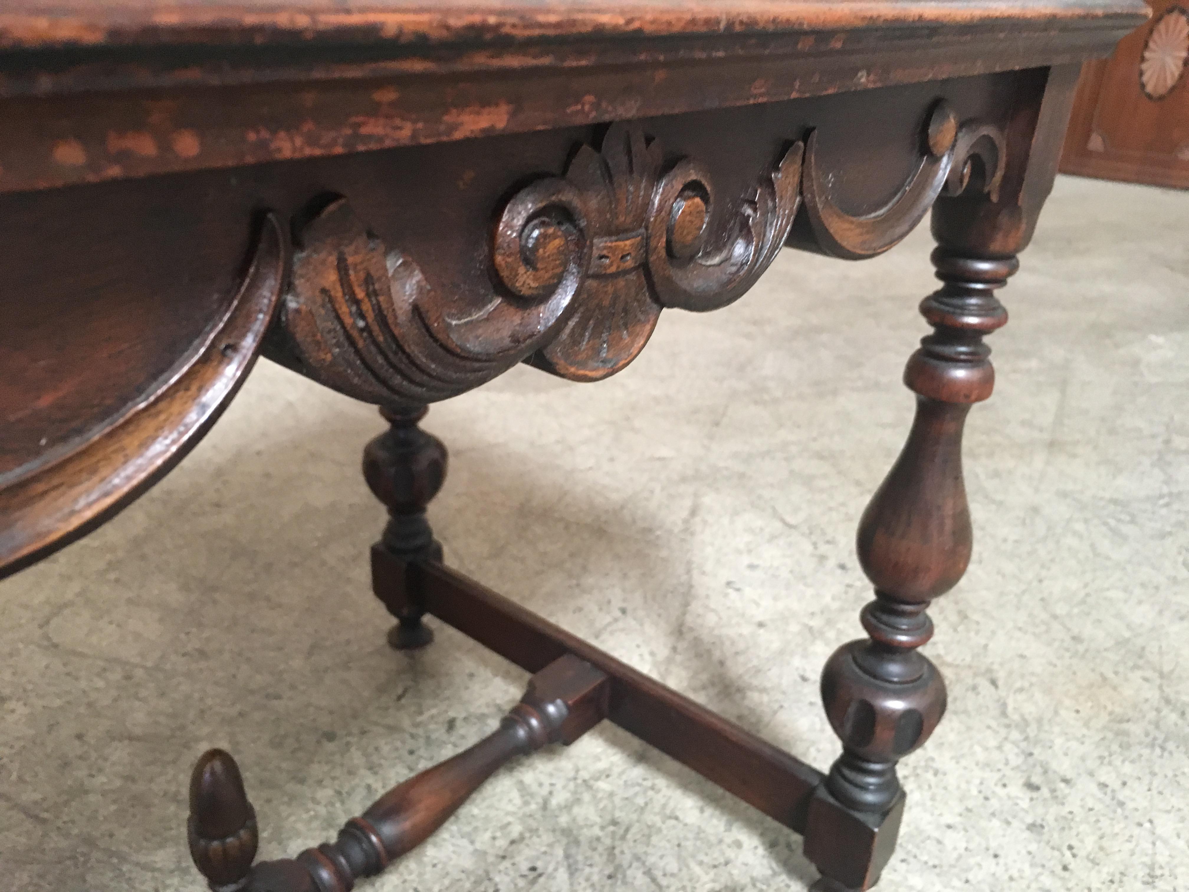 Antique Walnut Side Table with Rouge Marble-Top 3