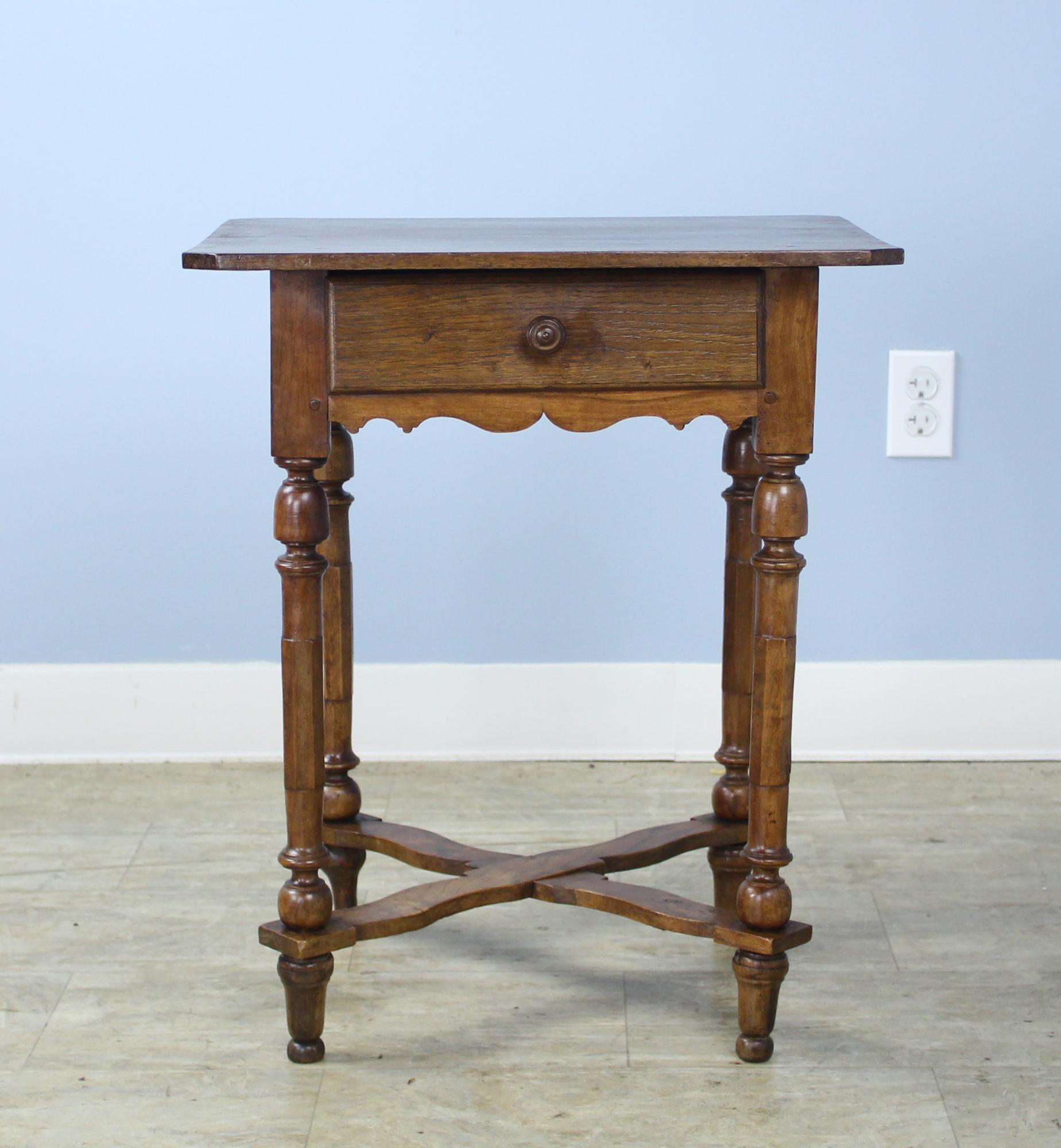 French Antique Walnut Side Table with Shaped Stretchers