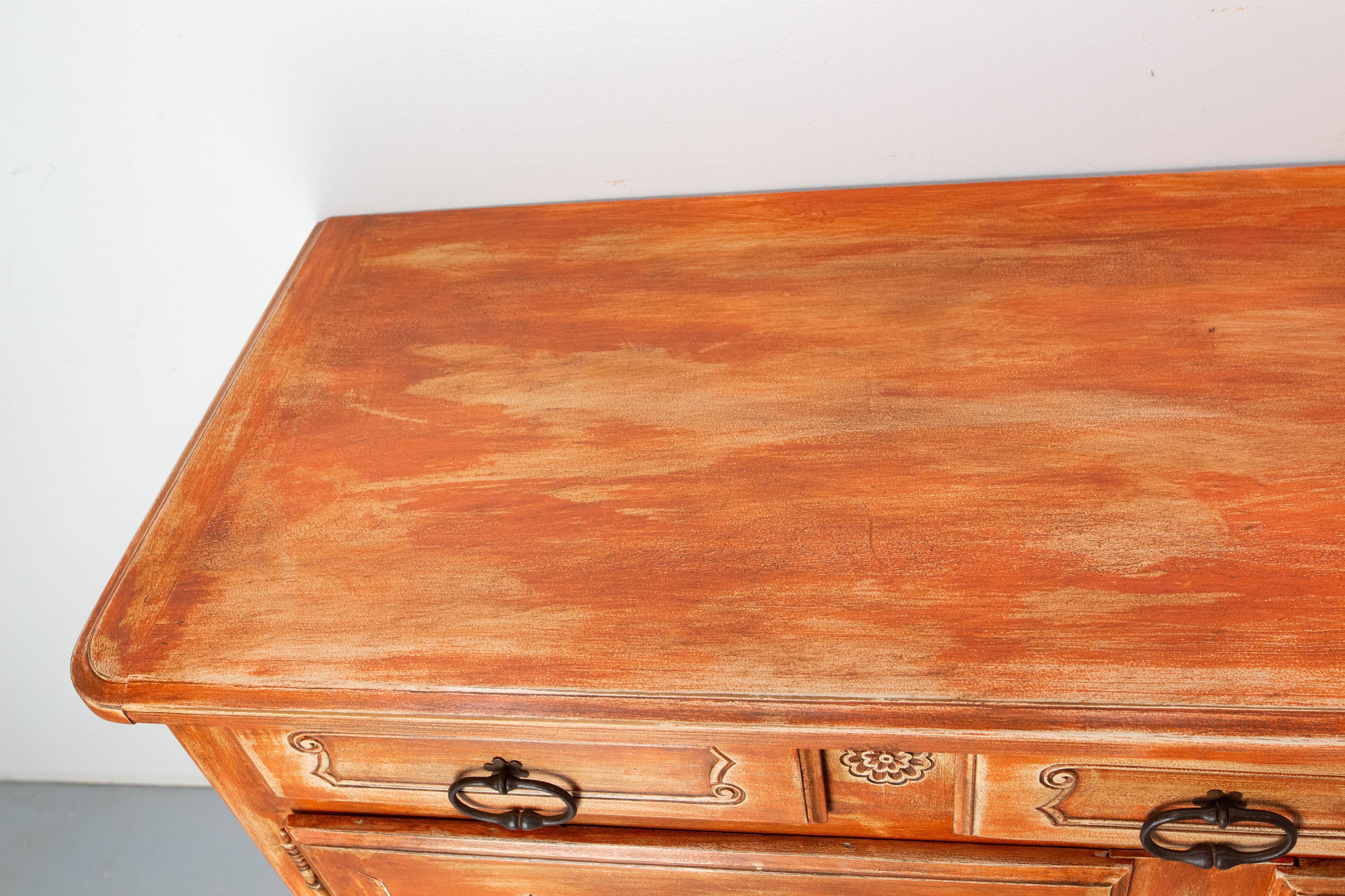 Antike Nussbaum Anrichte Terrakotta Farbe Patina Louis XV Stil, 19. im Angebot 5