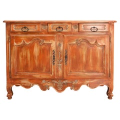 Antique Walnut Sideboard Terracotta Color Patina Louis XV style, 19th Century