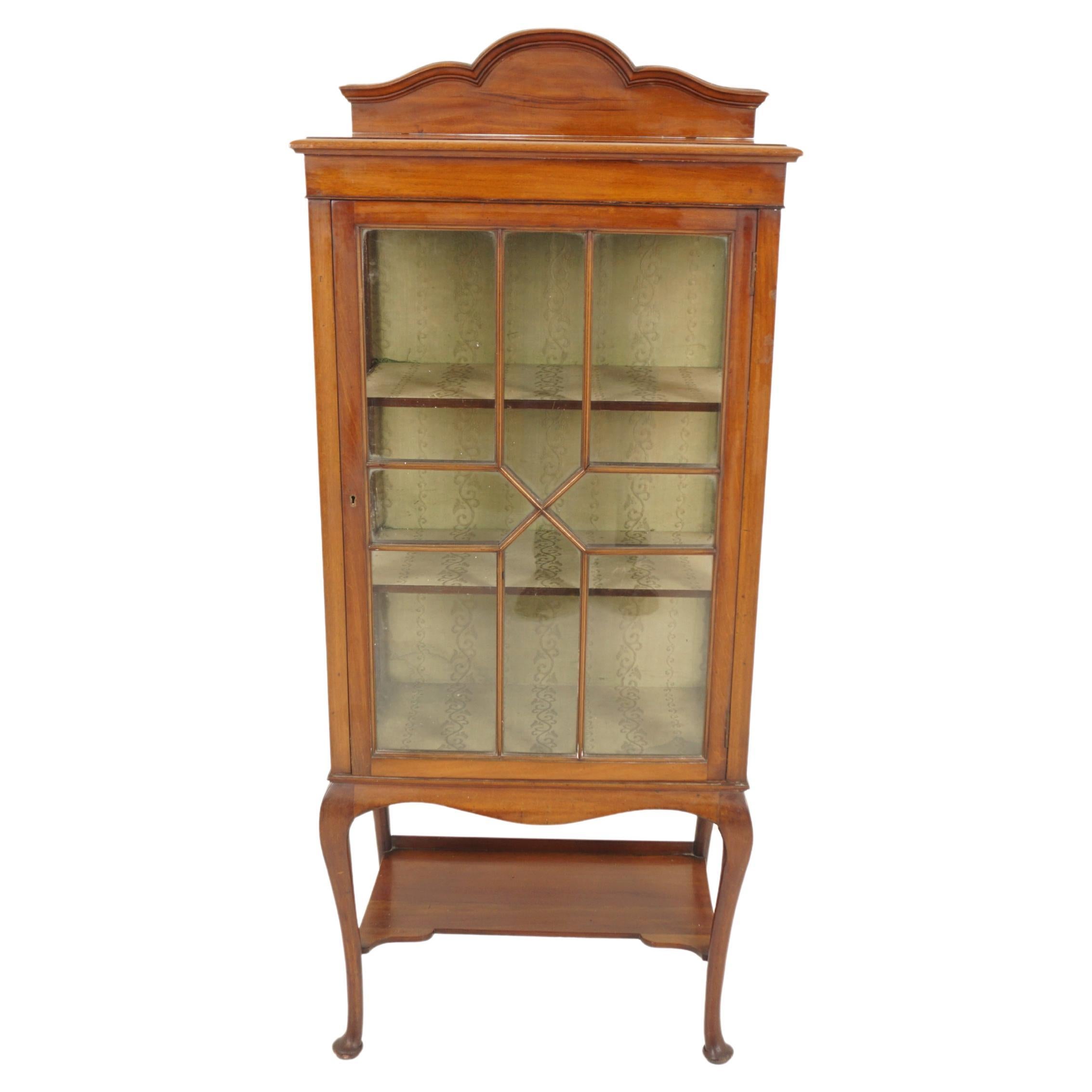 Antique Walnut Single Door Display China Cabinet, Scotland 1900, H142