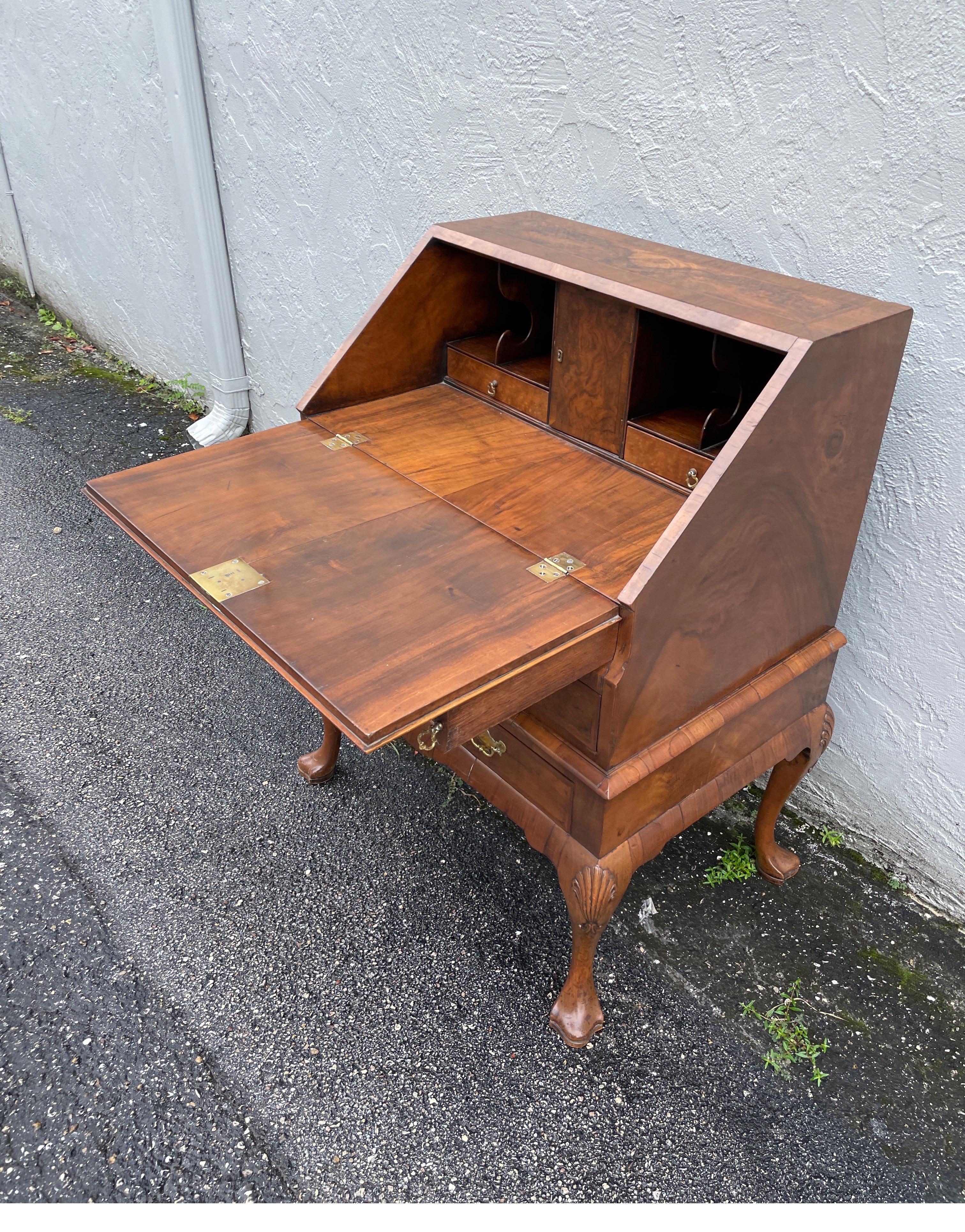 Antique Walnut Slant Front Queen Anne Style Secretary Desk For Sale 4