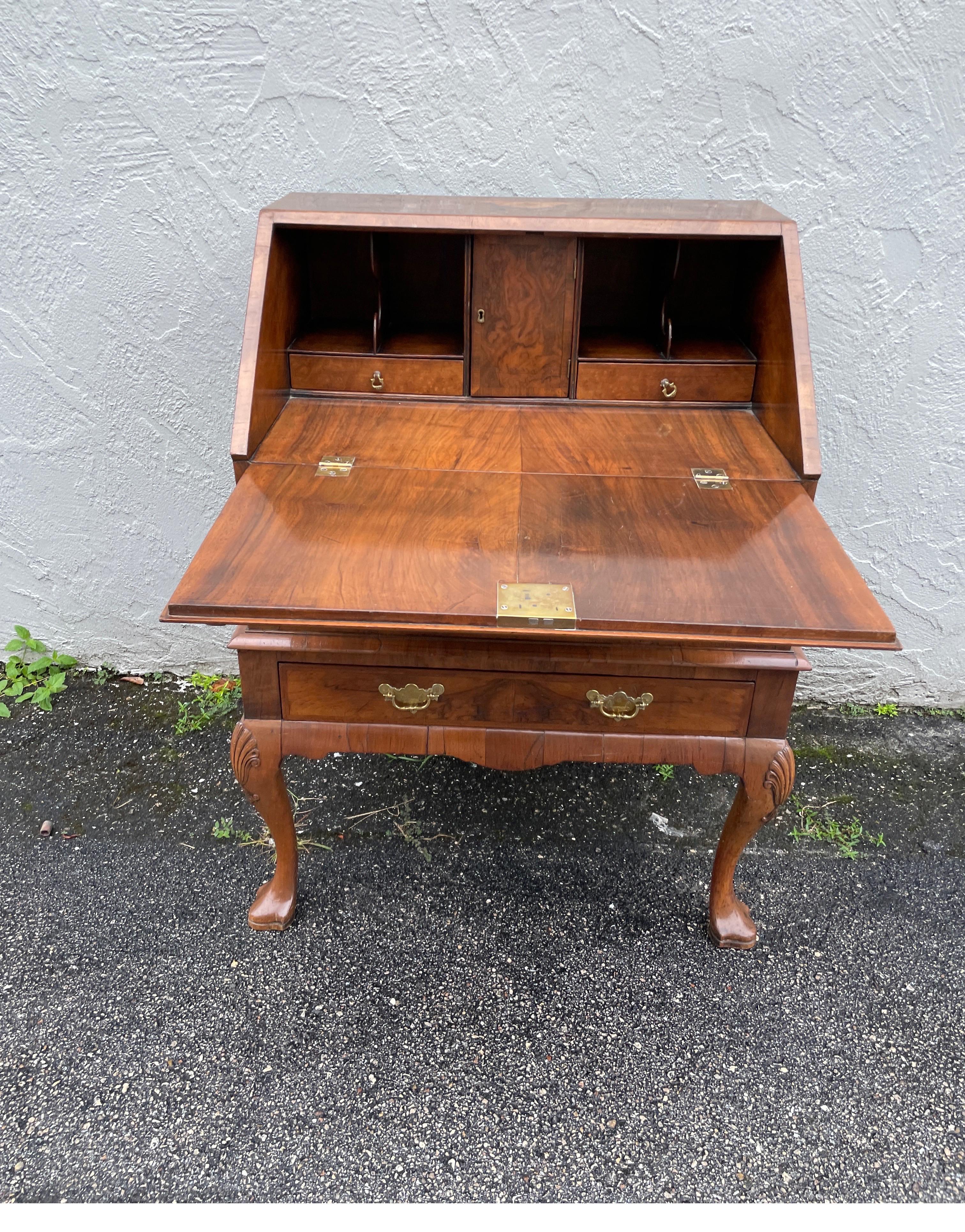Antique Walnut Slant Front Queen Anne Style Secretary Desk For Sale 5