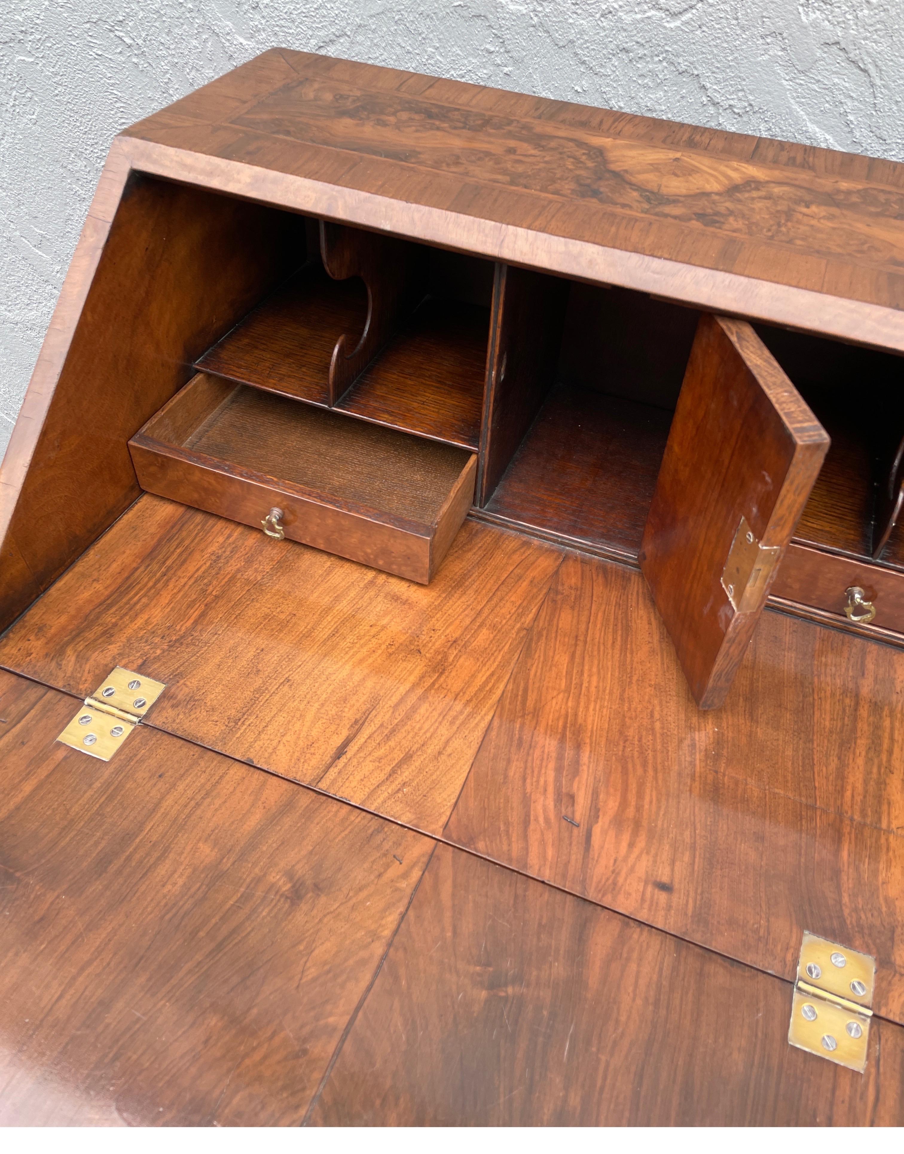 Antique Walnut Slant Front Queen Anne Style Secretary Desk For Sale 8