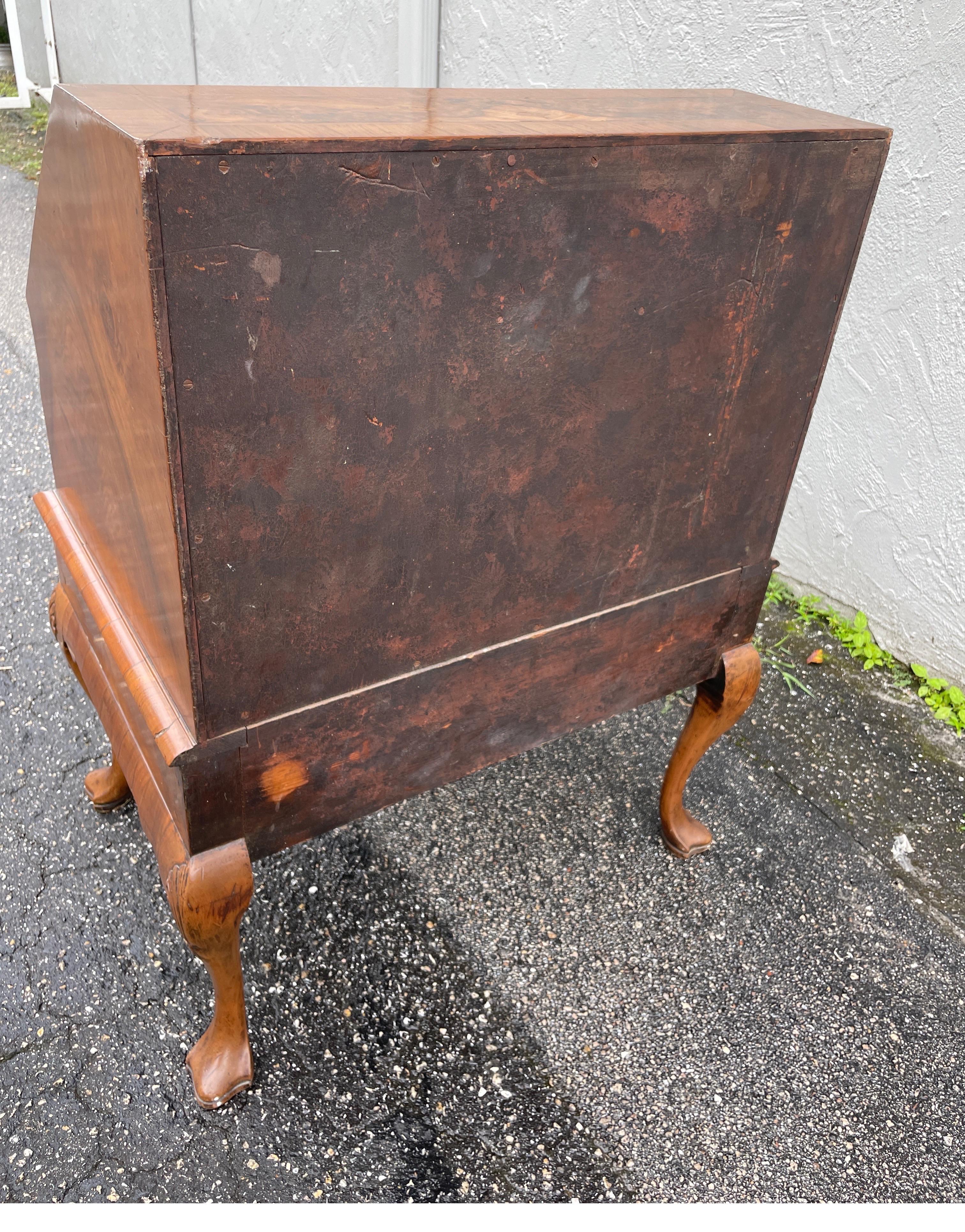 Antique Walnut Slant Front Queen Anne Style Secretary Desk For Sale 10