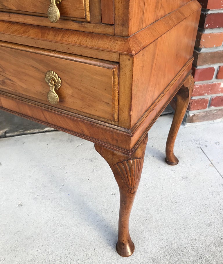 Antique Walnut Slant Front Queen Anne Style Secretary Desk at 1stDibs