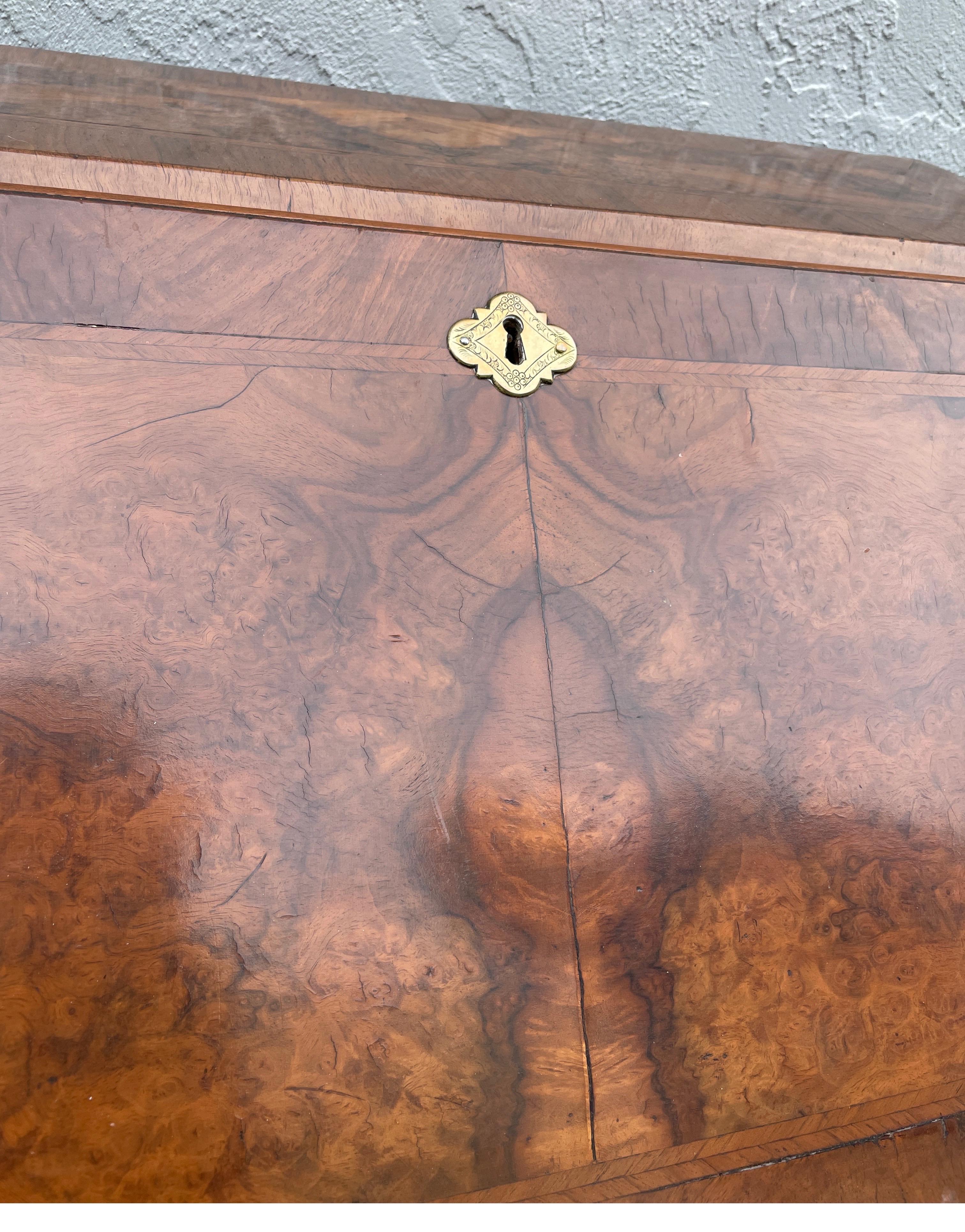19th Century Antique Walnut Slant Front Queen Anne Style Secretary Desk For Sale