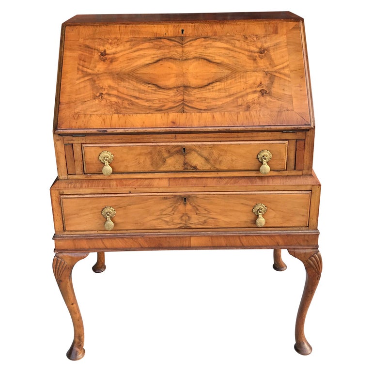 Antique Walnut Slant Front Queen Anne Style Secretary Desk at 1stDibs