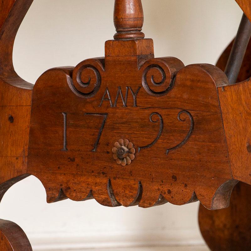 18th Century Antique Walnut Spanish Side Table with Wrought Iron Stretchers and Carved Swans 