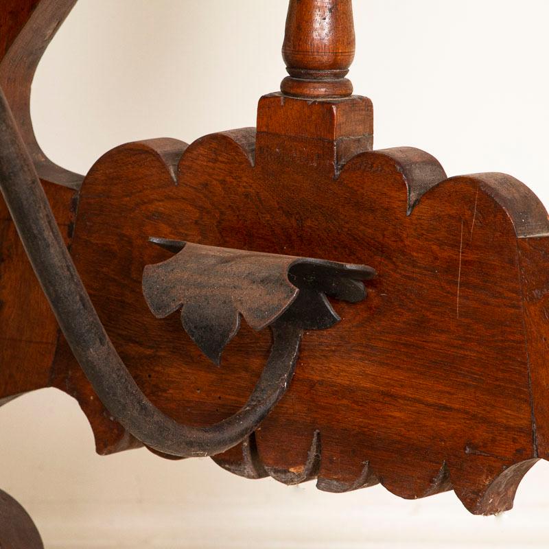 Antique Walnut Spanish Side Table with Wrought Iron Stretchers and Carved Swans  3