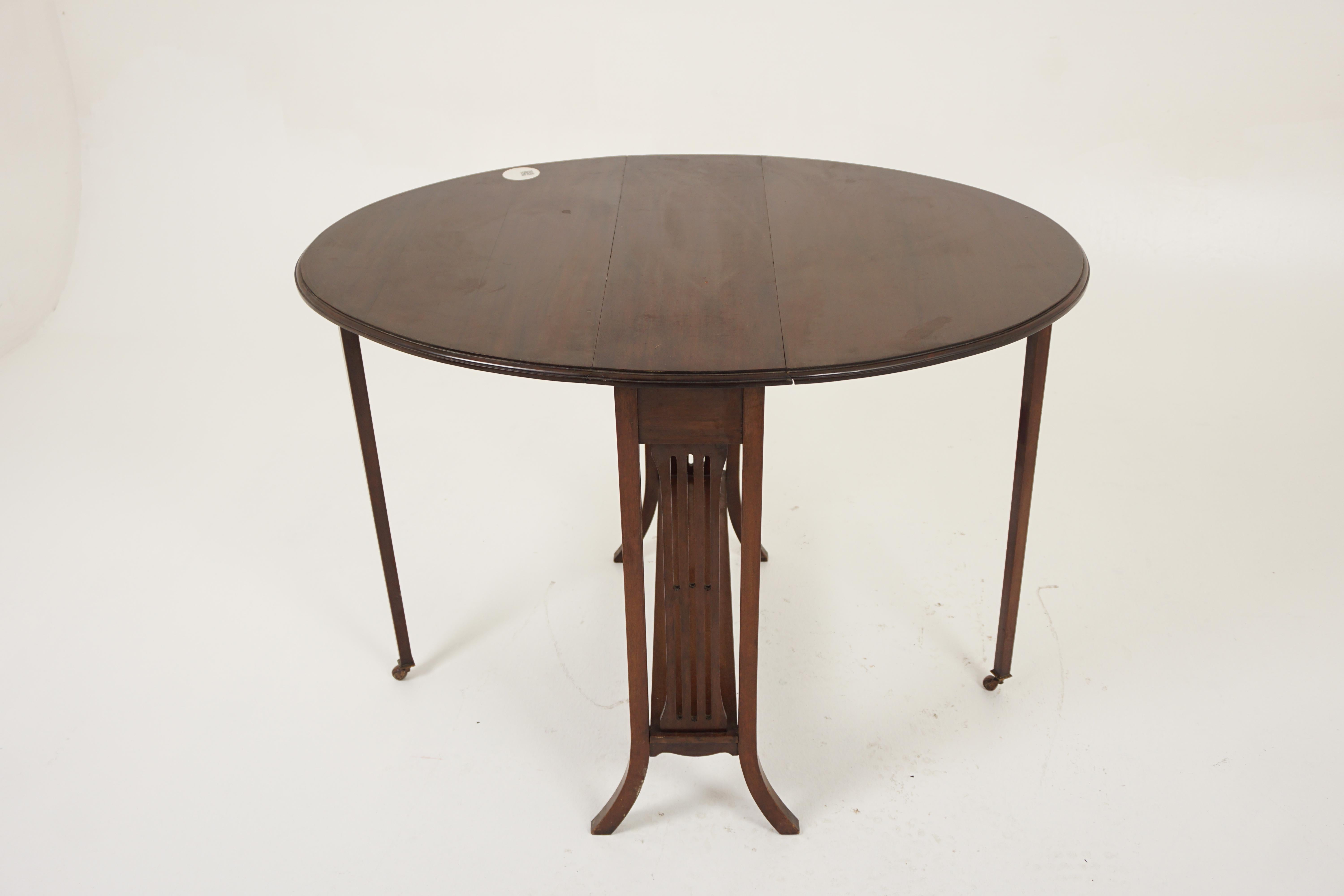 Scottish Antique Walnut Table, Oval Sutherland Drop Leaf Side Table, Scotland 1910, H1138