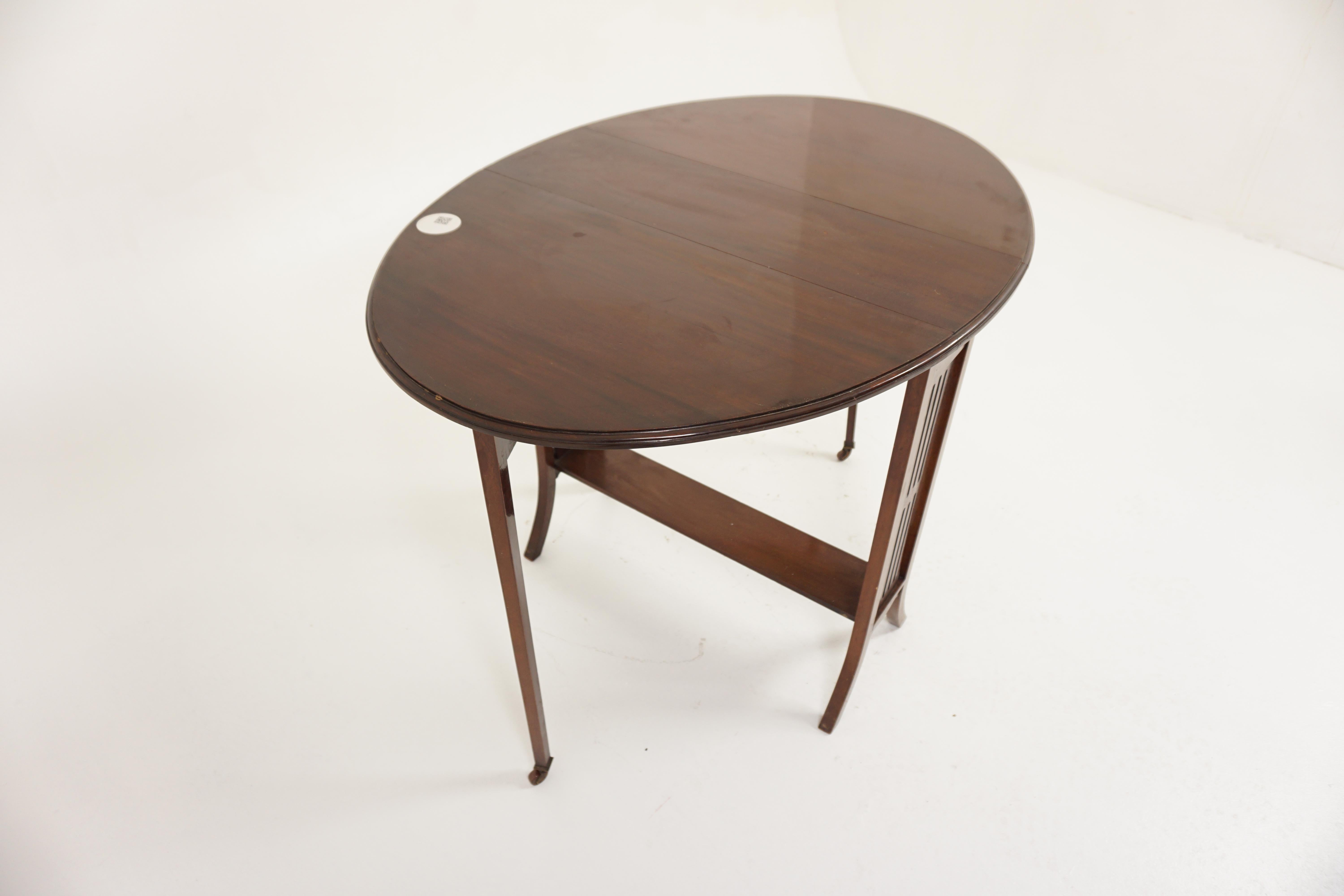 Hand-Crafted Antique Walnut Table, Oval Sutherland Drop Leaf Side Table, Scotland 1910, H1138