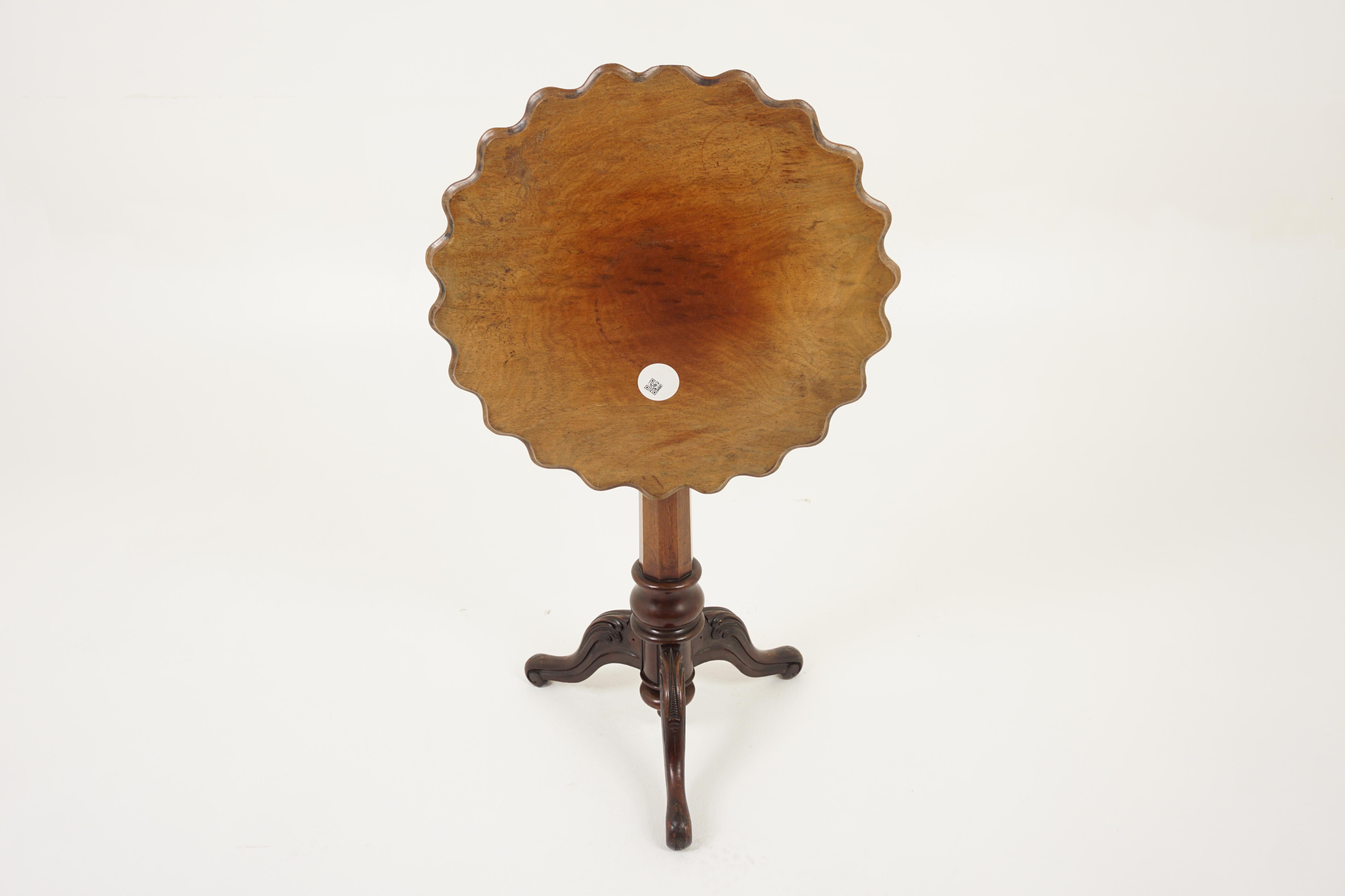 Victorian Antique Walnut Table, Pie Crust Edge Tilt Top Tripod Table, Scotland 1860, H1142 For Sale