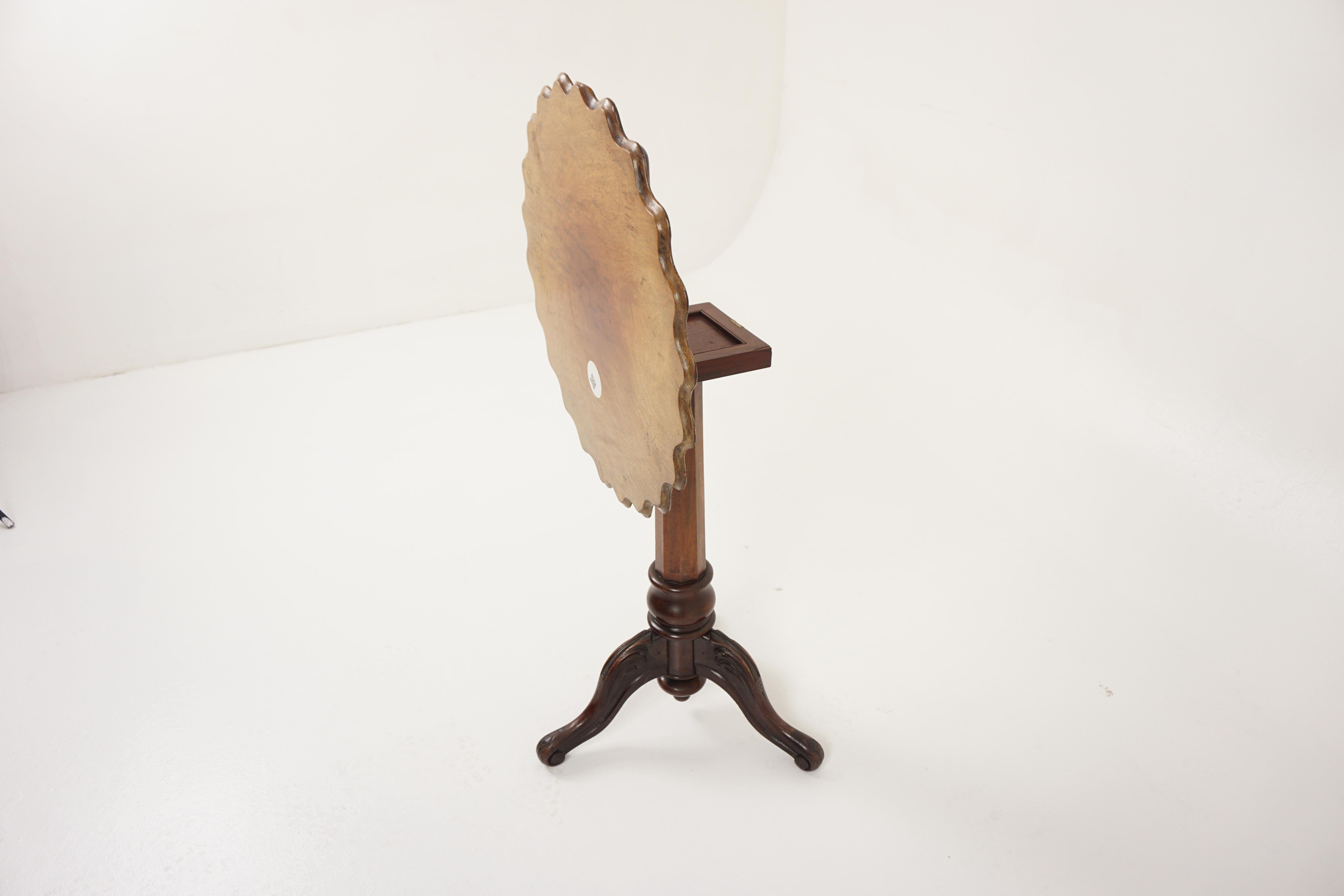 Scottish Antique Walnut Table, Pie Crust Edge Tilt Top Tripod Table, Scotland 1860, H1142 For Sale