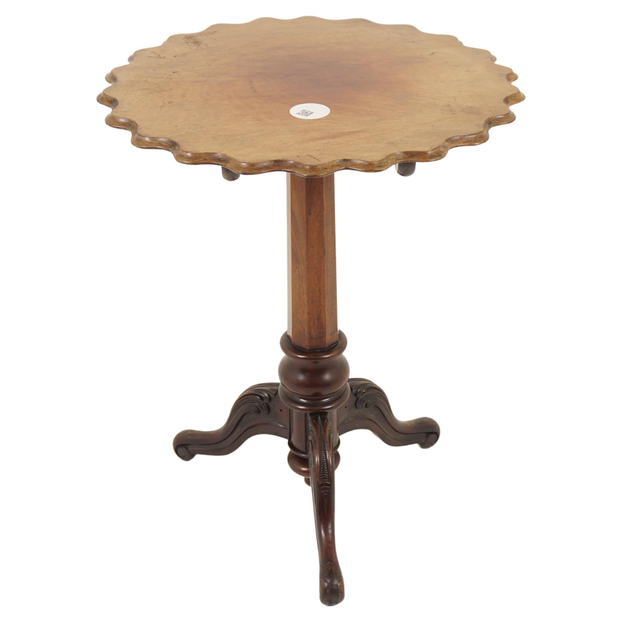 Antique Walnut Table, Pie Crust Edge Tilt Top Tripod Table, Scotland 1860, H1142