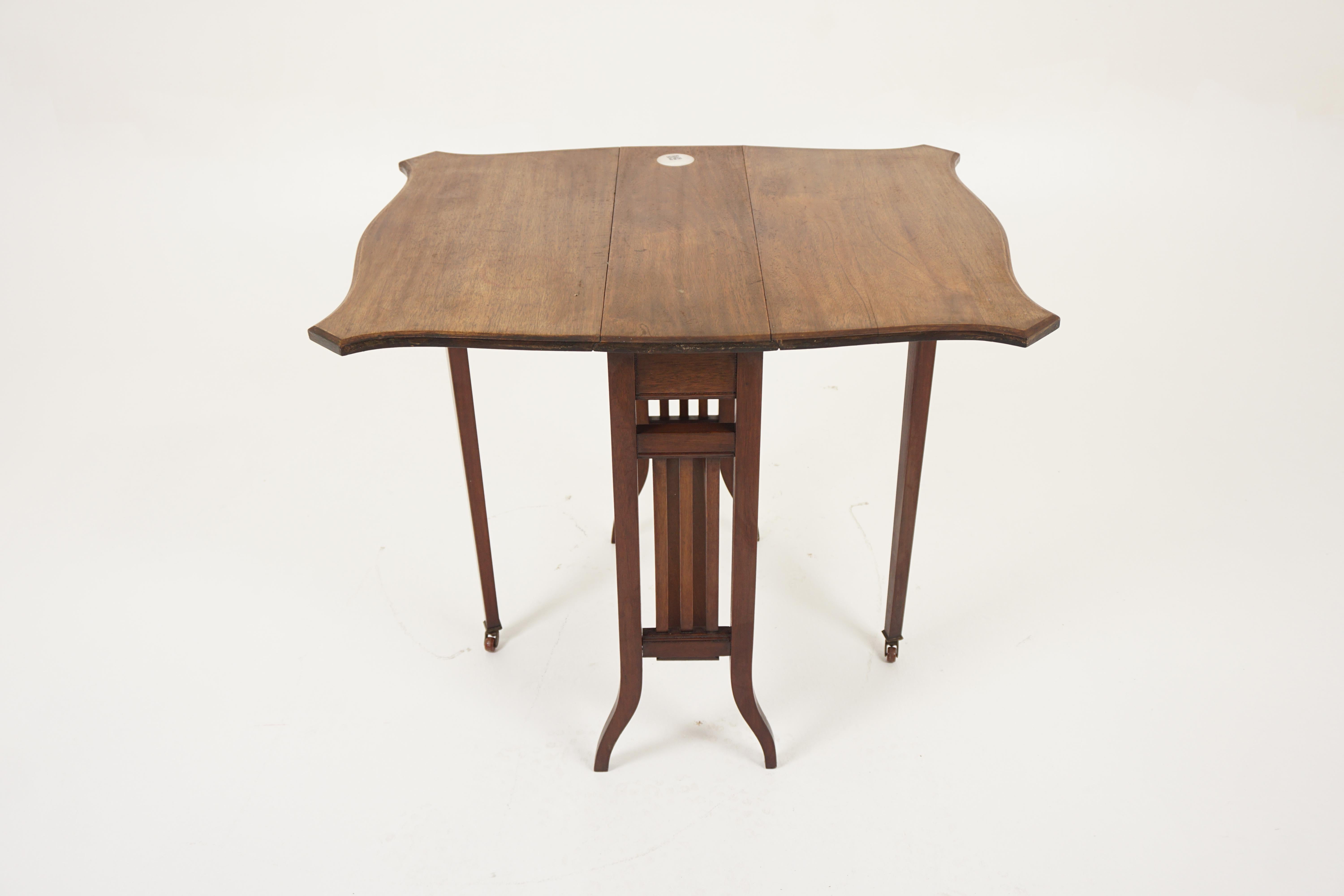 Hand-Crafted Antique Walnut Table, Sutherland Drop Leaf Side Table, Scotland 1920, H1079A