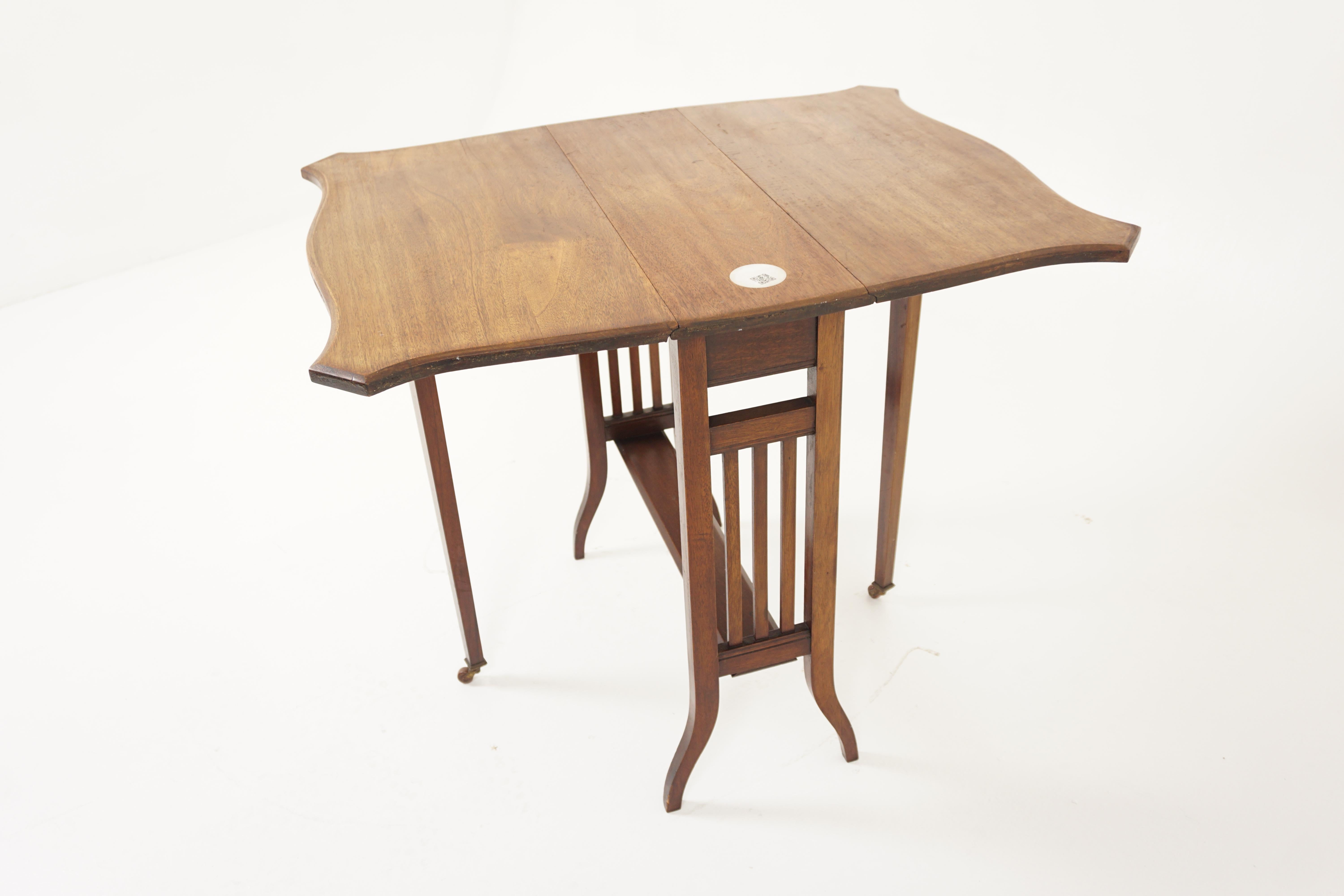 Antique Walnut Table, Sutherland Drop Leaf Side Table, Scotland 1920, H1079A 3
