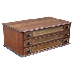 Antique Walnut Three Drawer Spool Cabinet Dresser Topper Jewelry Box Flat File