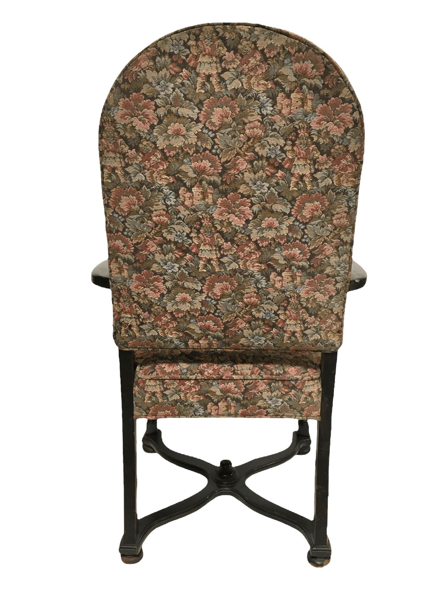 Fabric Antique Walnut Throne Armchair with French Tapestry and Carved Wood, 19th XIX For Sale