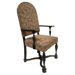 Antique Walnut Throne Armchair with French Tapestry and Carved Wood, 19th XIX