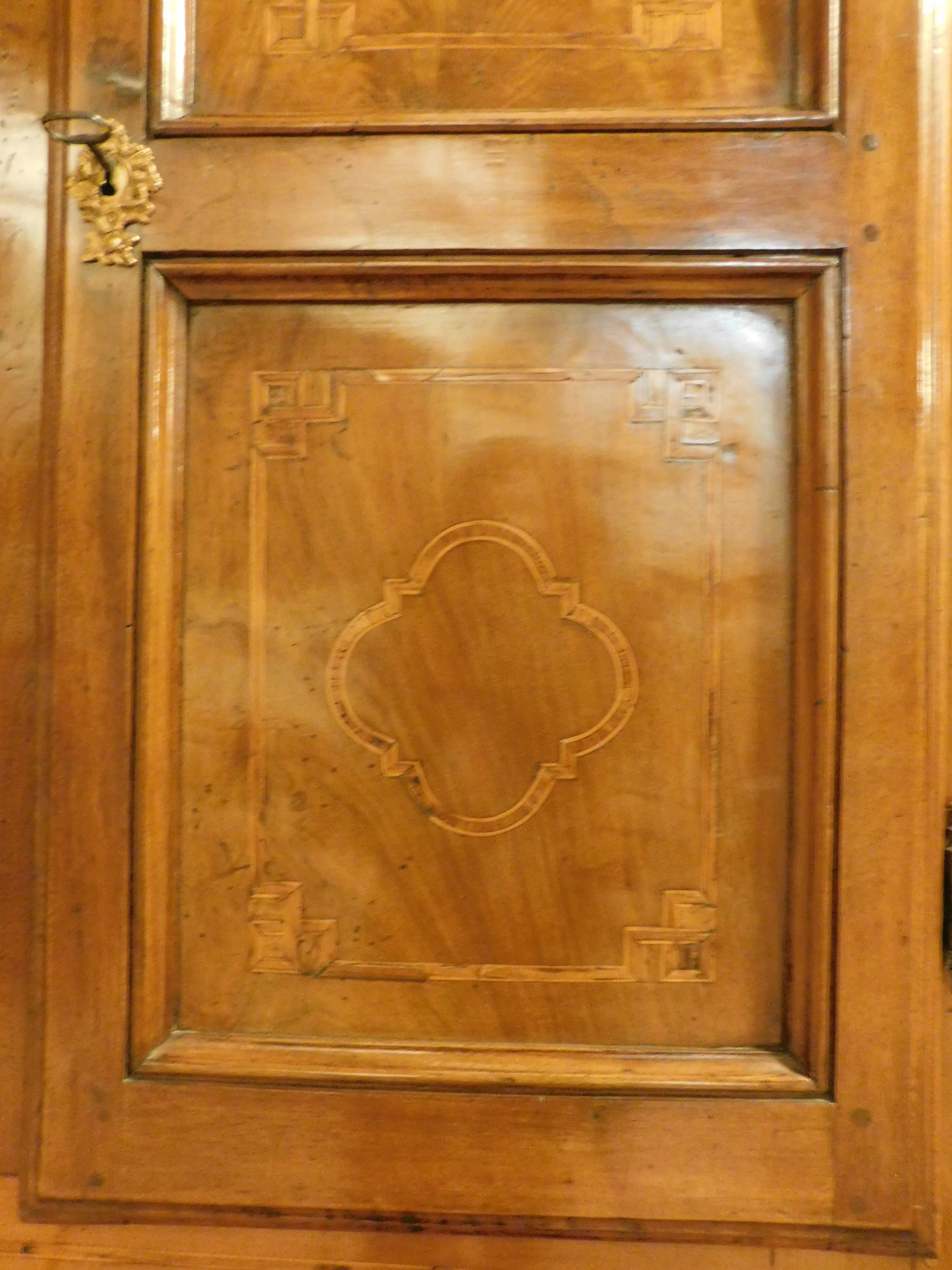 Walnut Antique walnut Trumeau, richly inlaid, 2 doors, drawers and flap, Italy For Sale
