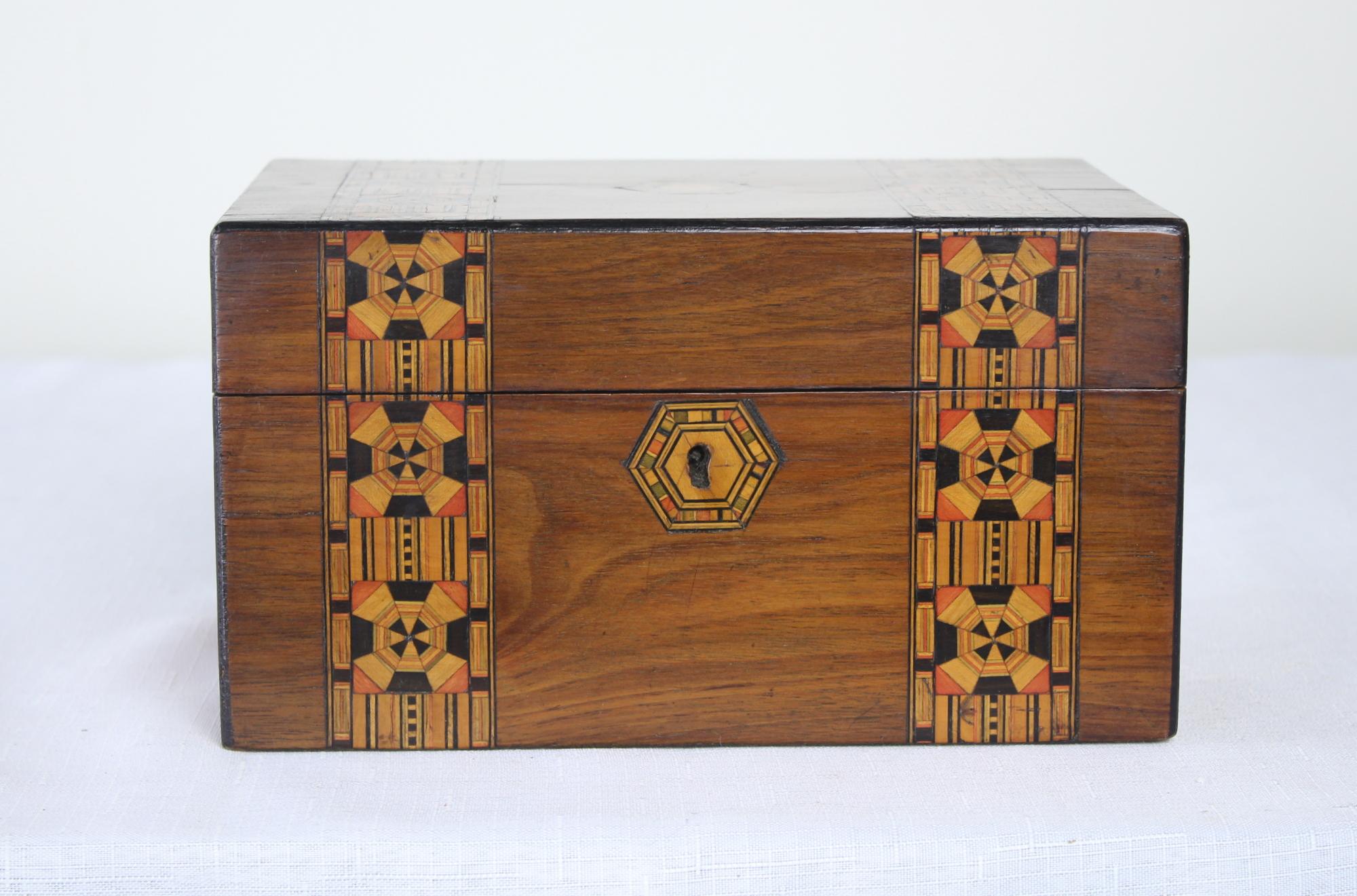 Inlay Antique Walnut Tumbridgeware Jewelry Box