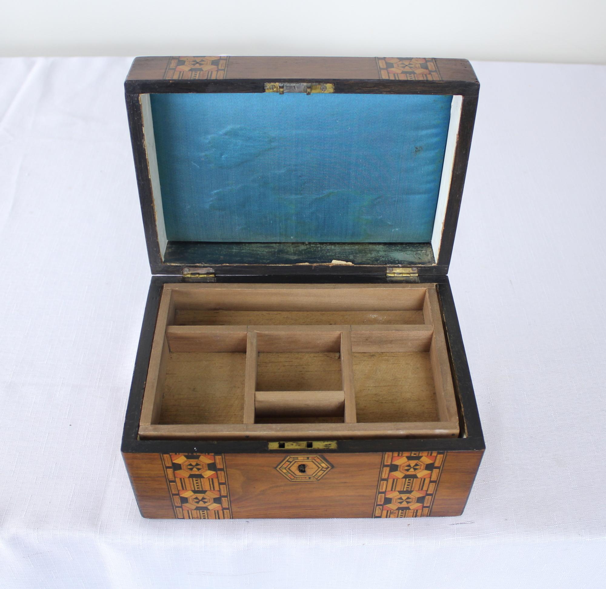 Antique Walnut Tumbridgeware Jewelry Box 1